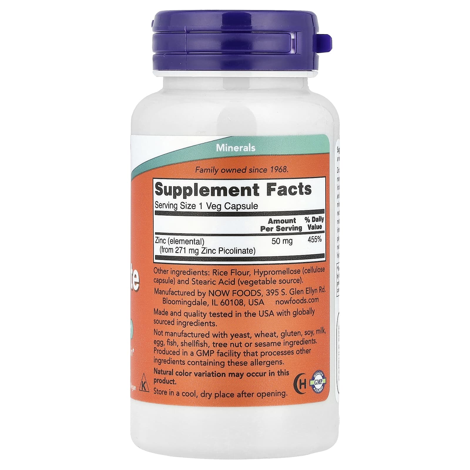 NOW Foods Zinc Picolinate – 120 gélules végétales — photo 2 sur 2