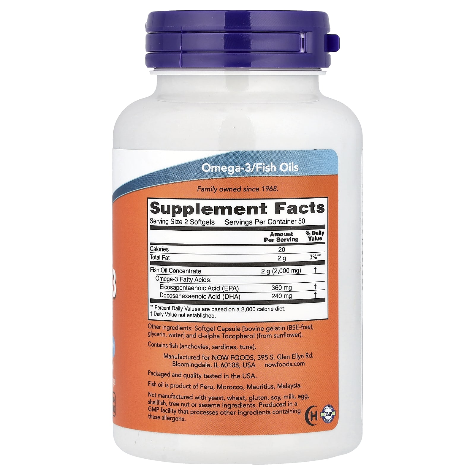 NOW Foods Omega-3 Fish Oil – 100 capsules molles — photo 2 sur 2