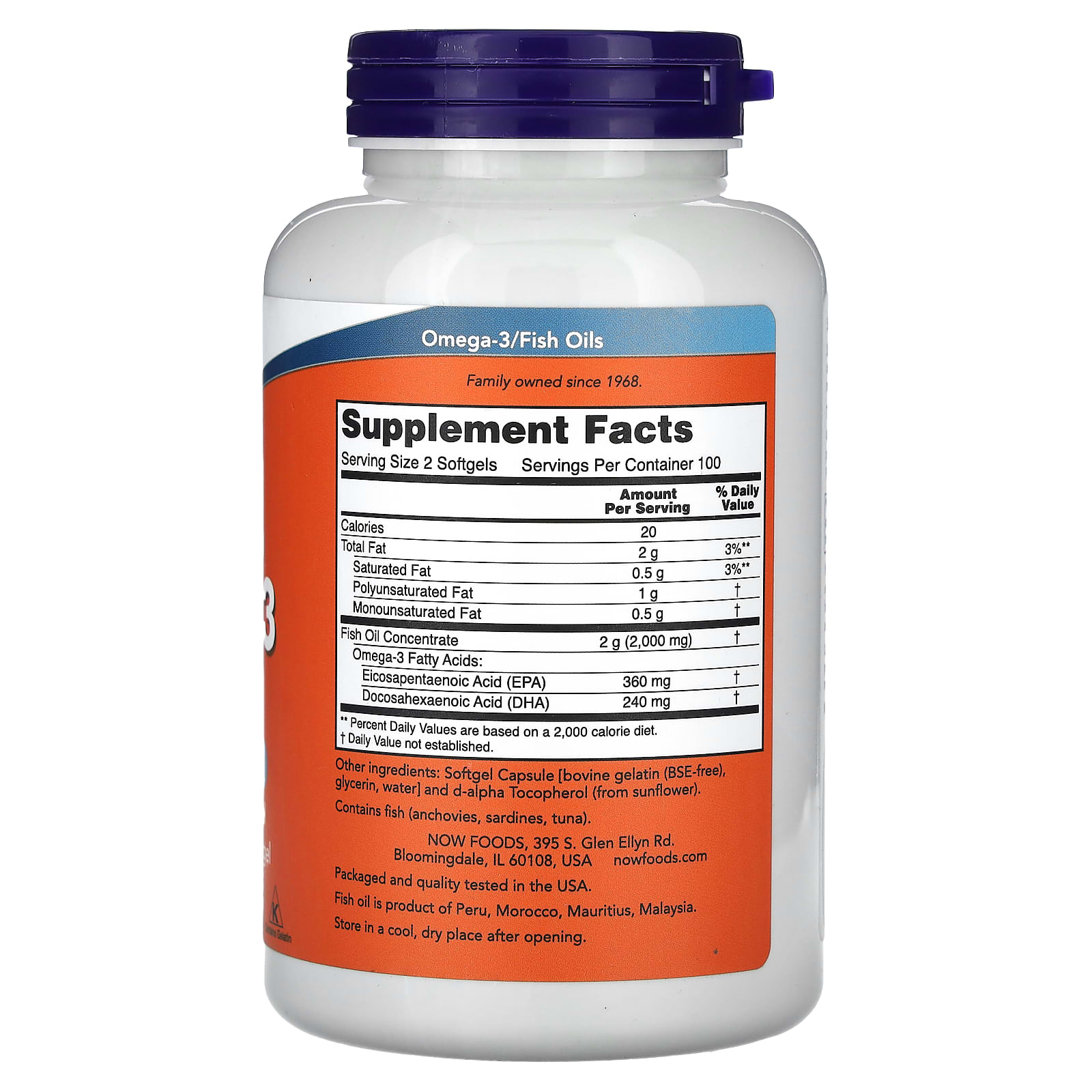 NOW Foods Omega-3 Fish Oil – 200 capsules molles — photo 2 sur 2
