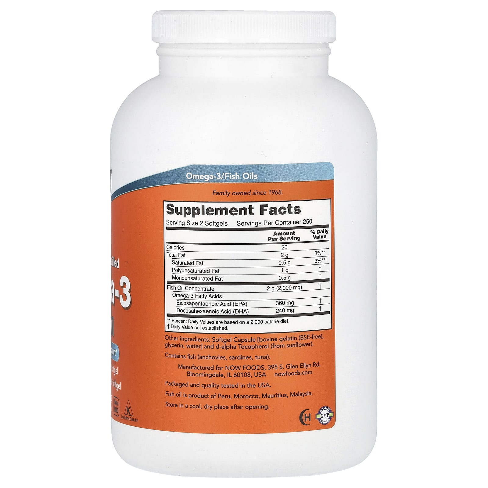 NOW Foods Omega-3 Fish Oil – 500 capsules molles — photo 2 sur 2