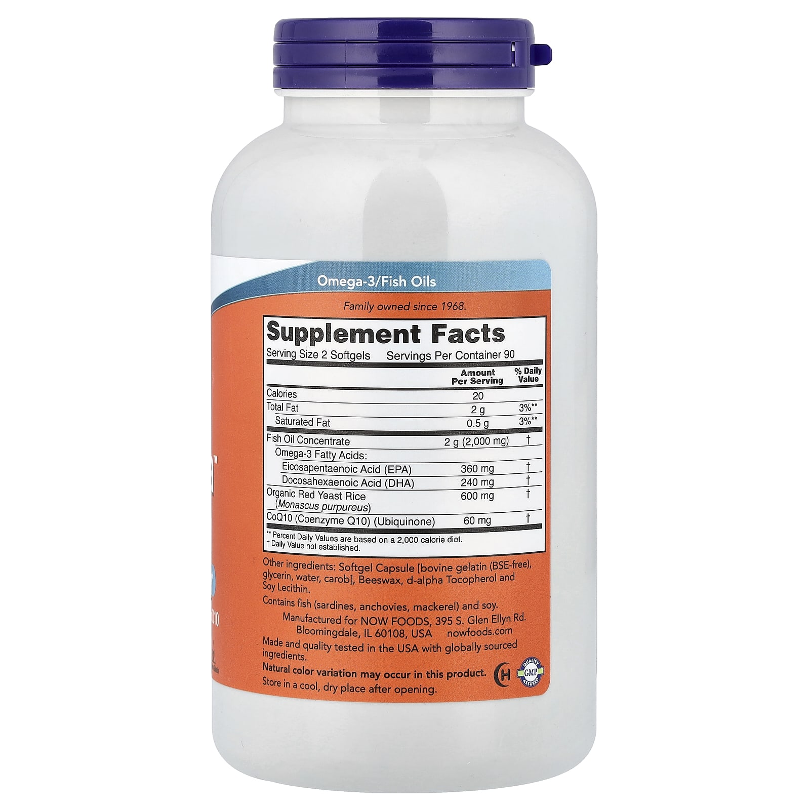 NOW Foods Red Omega Fish Oil With Red Yeast Rice and CoQ10 – 180 capsules molles — photo 2 sur 2