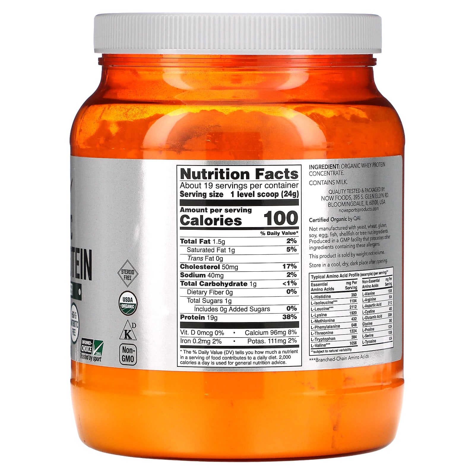 NOW Foods Sports, Organic Whey Protein – Sans arôme – 454 g — photo 2 sur 2