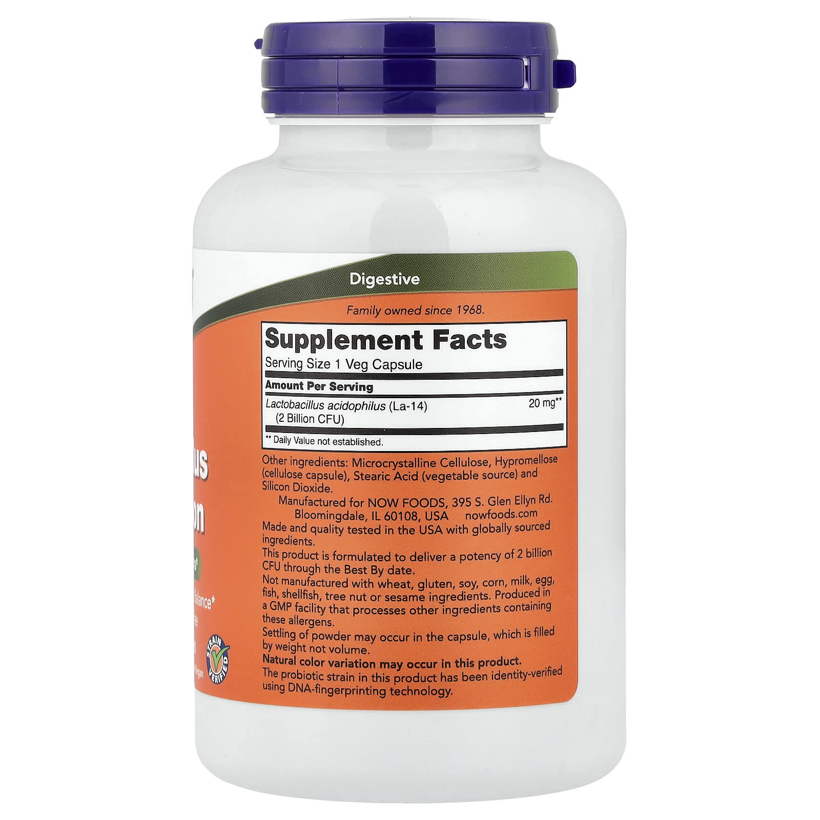 NOW Foods Acidophilus Two Billion – 250 gélules végétales — photo 2 sur 2