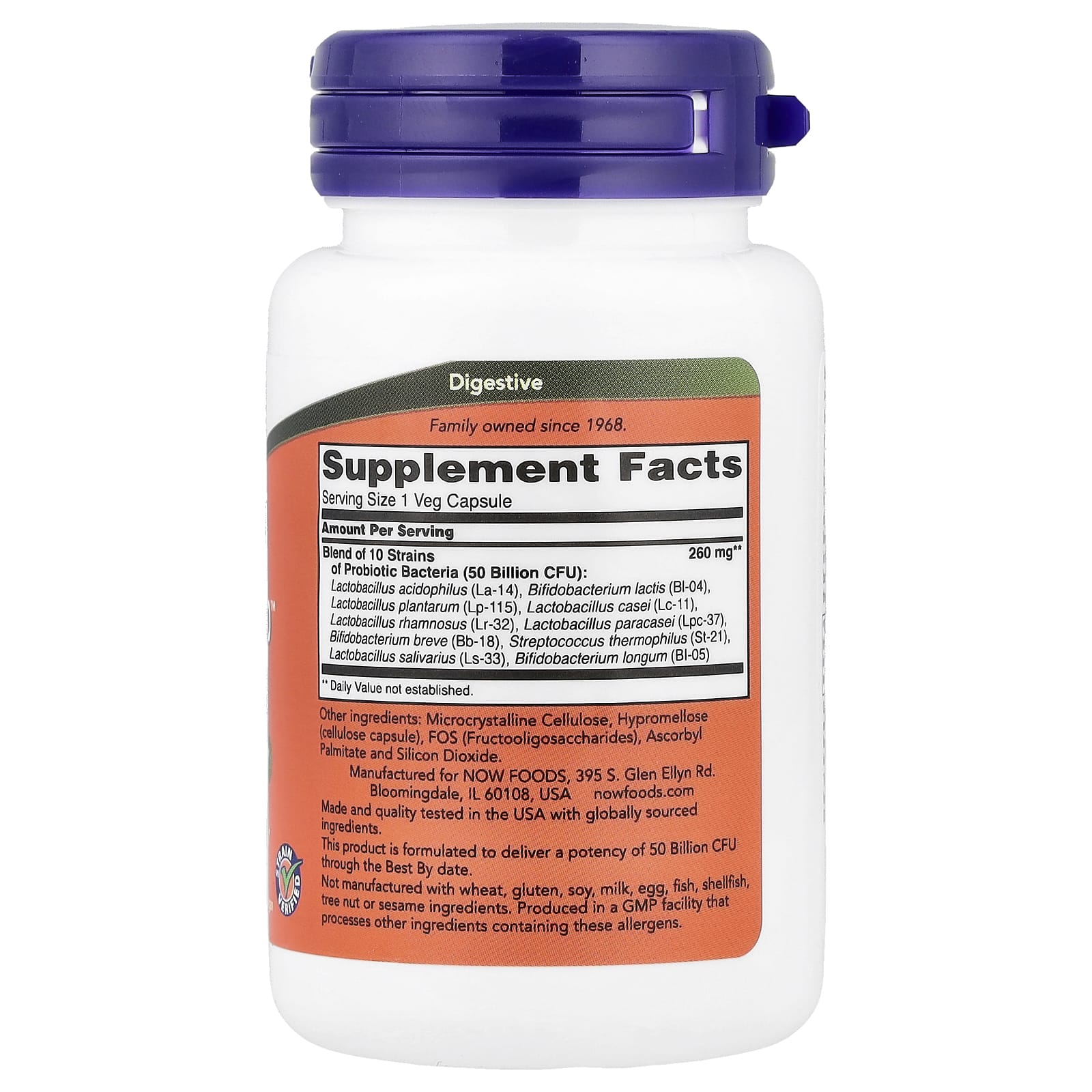 NOW Foods Probiotic-10 – 50 gélules végétales — photo 2 sur 2