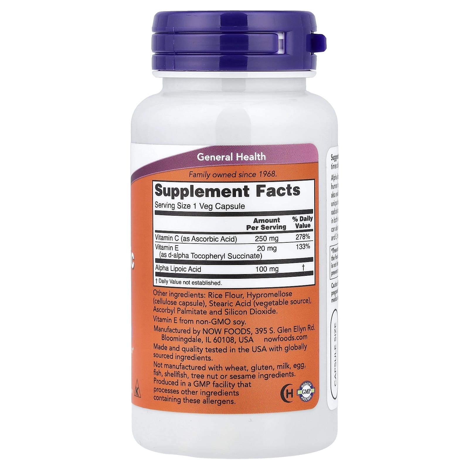 NOW Foods Alpha Lipoic Acid – 60 gélules végétales — photo 2 sur 2