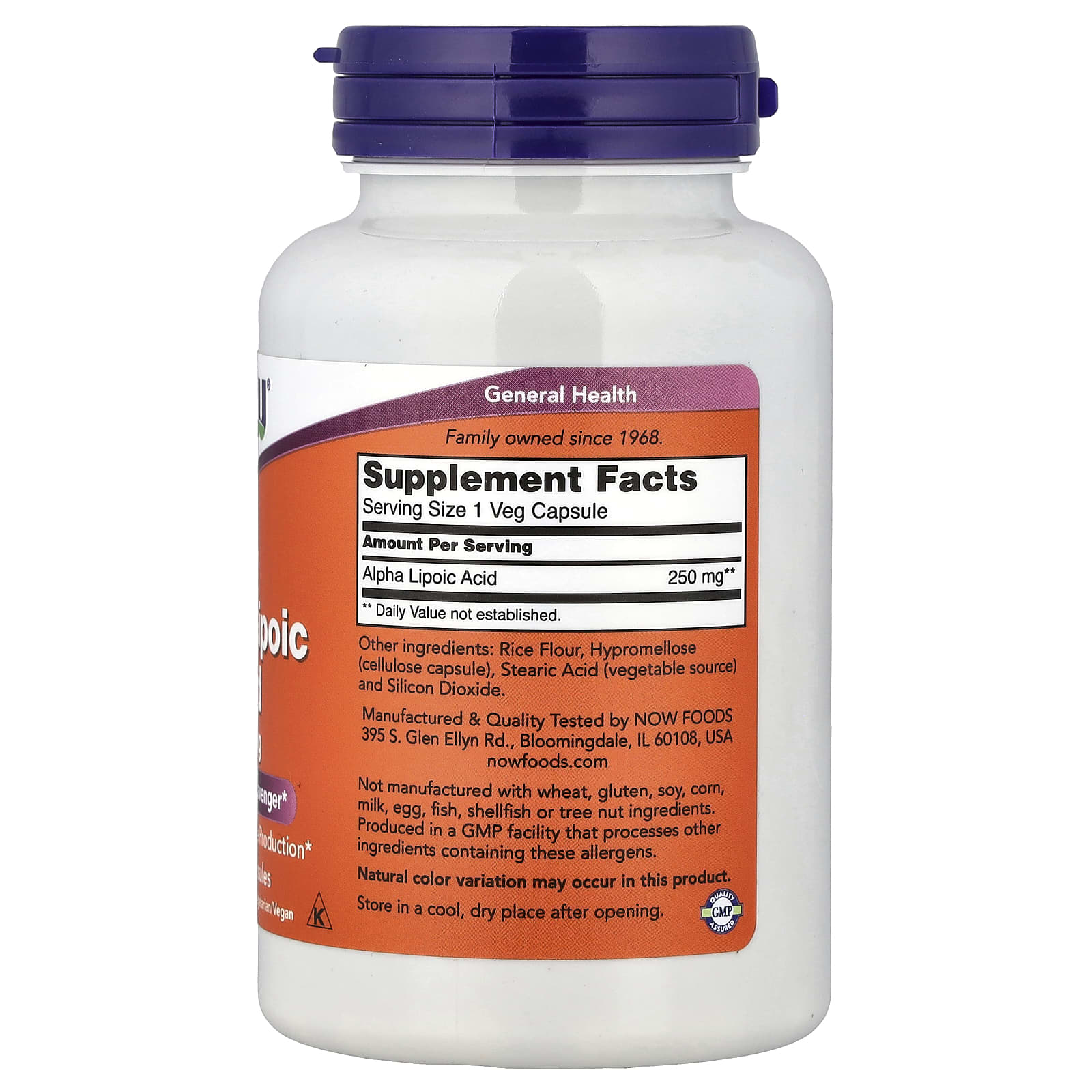 NOW Foods Alpha Lipoic Acid – 250 mg – 120 gélules végétales — photo 2 sur 2