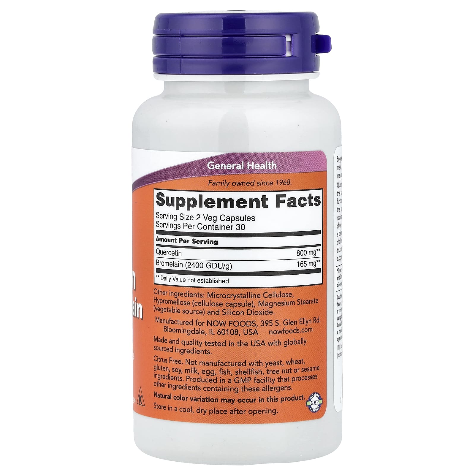 NOW Foods Quercetin with Bromelain – 60 gélules végétales — photo 2 sur 2
