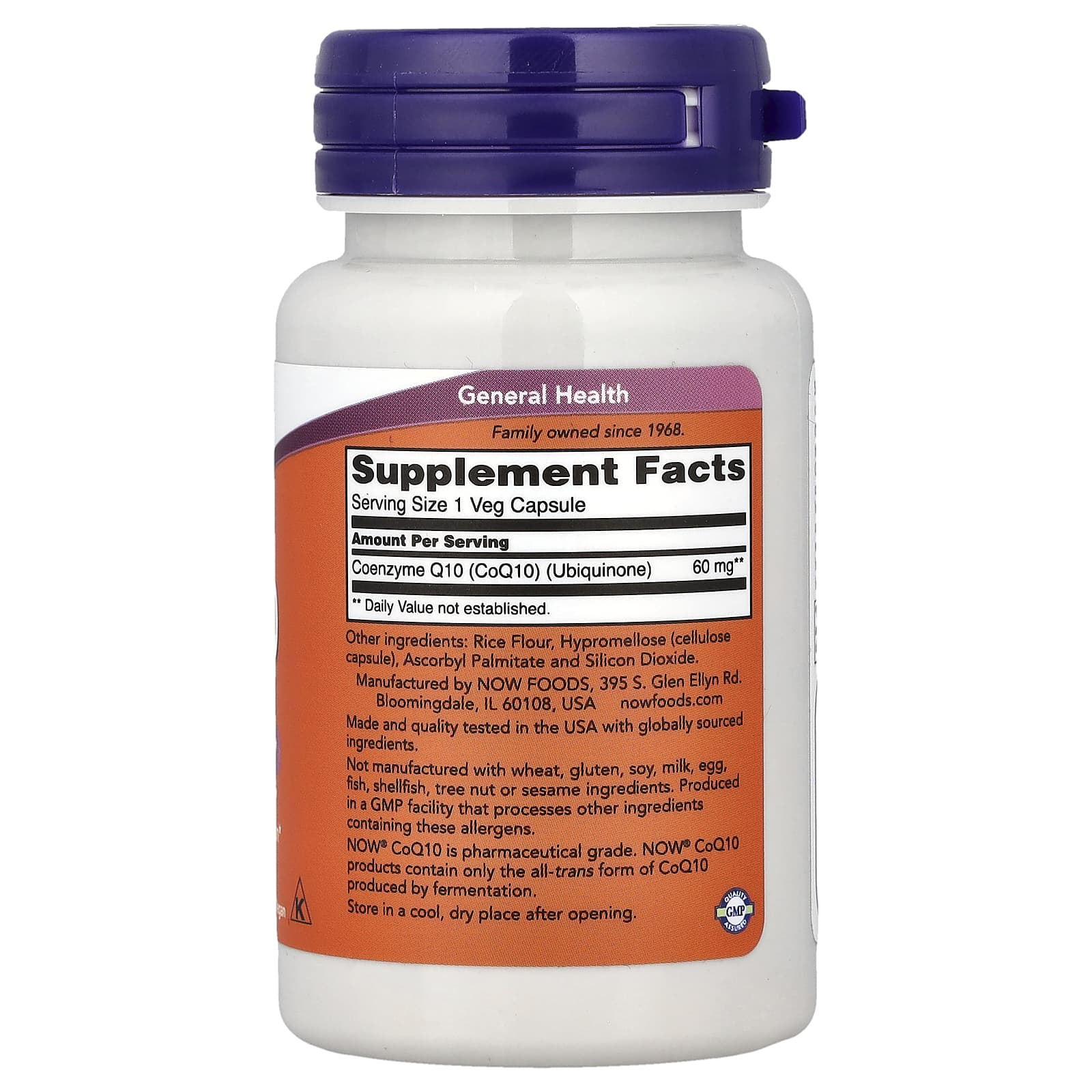 NOW Foods CoQ10 – 60 mg – 60 gélules végétales — photo 2 sur 2
