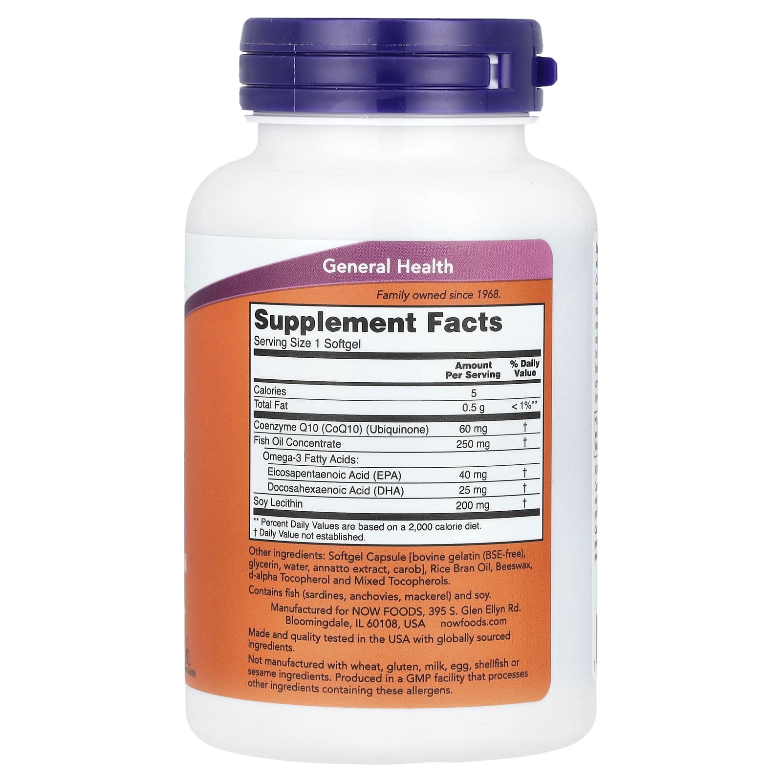 NOW Foods CoQ10 with Omega-3 Fish Oil – 120 capsules molles — photo 2 sur 2
