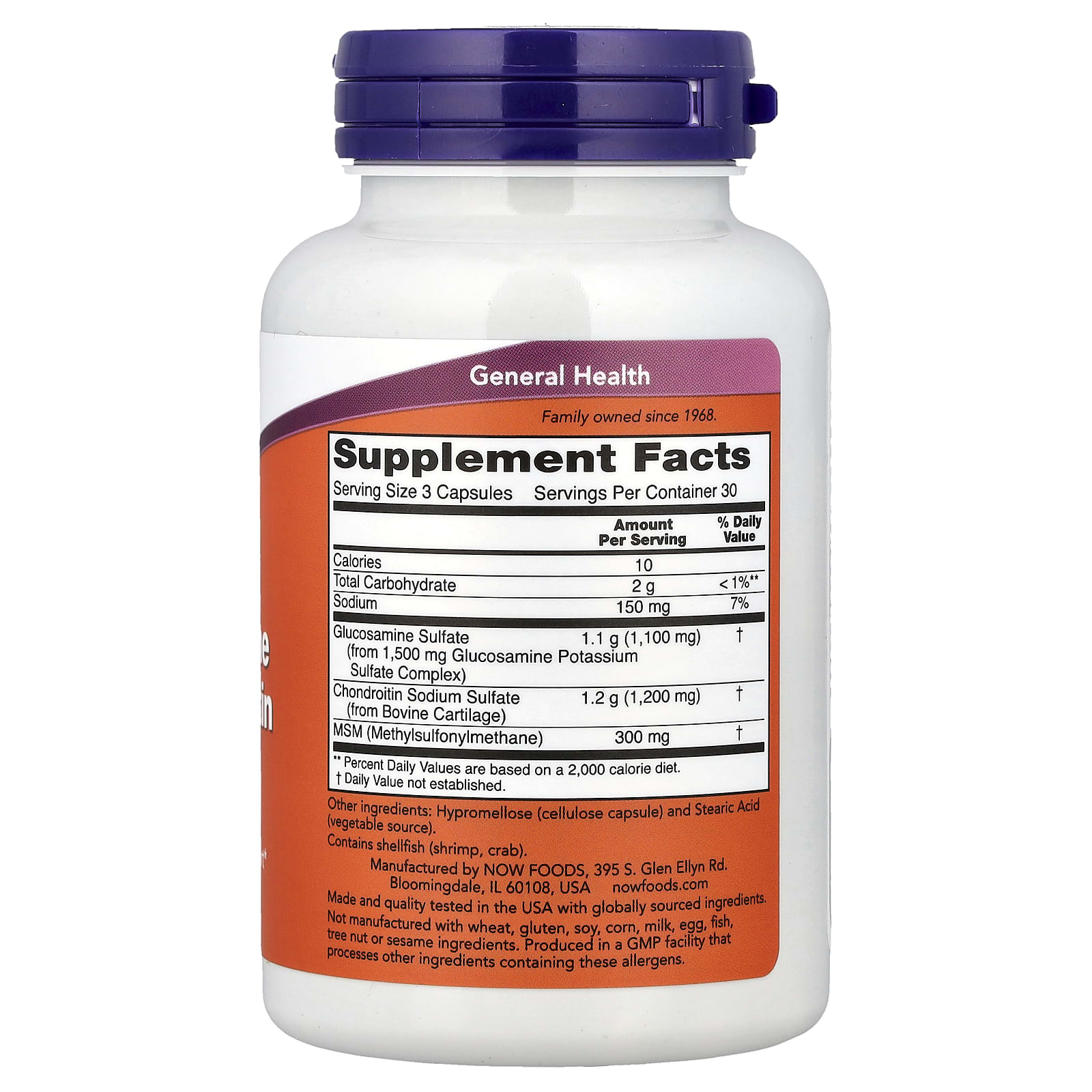 NOW Foods Glucosamine & Chondroitin with MSM – 90 gélules — photo 2 sur 2
