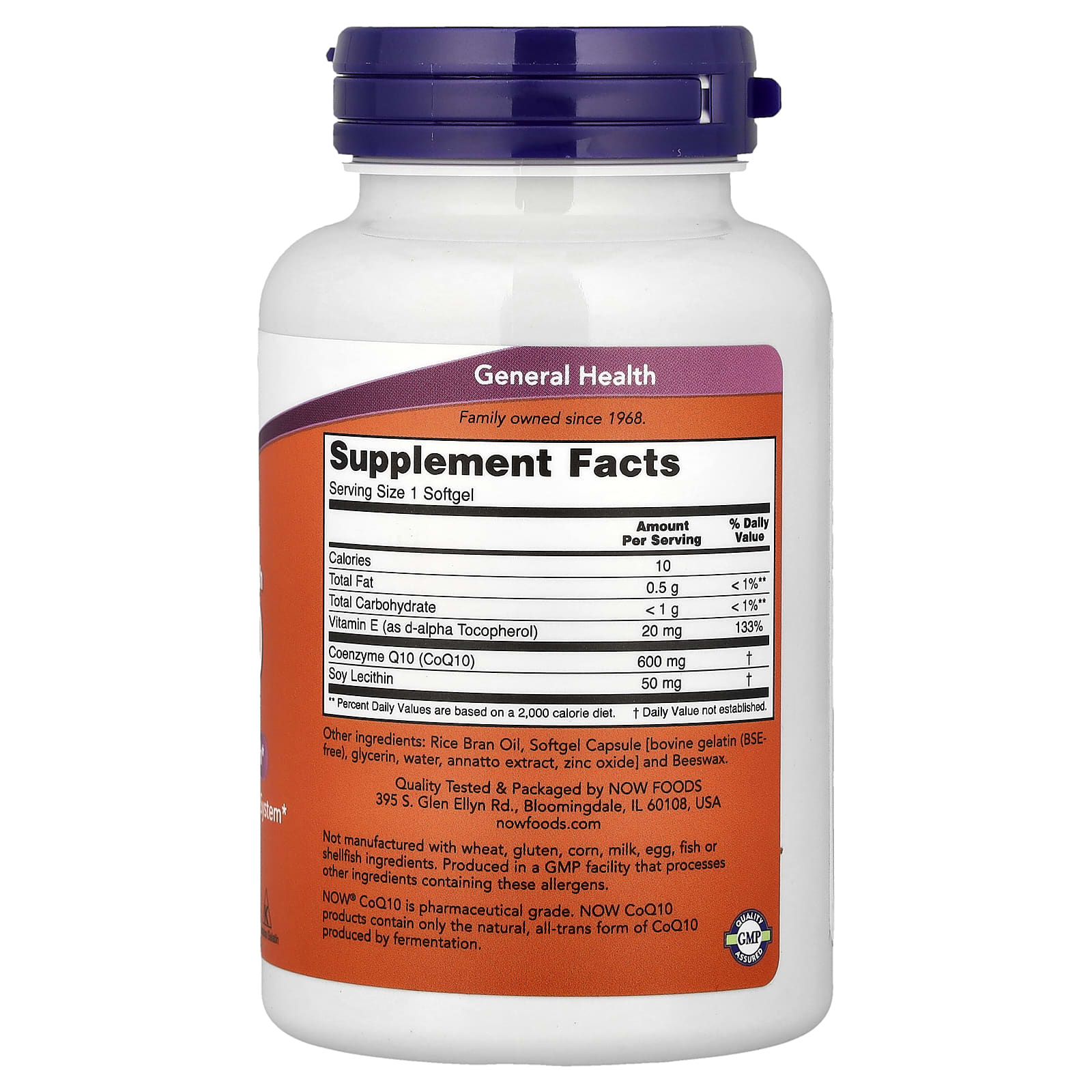 NOW Foods CoQ10 With Vitamin E & Lecithin – 60 capsules molles — photo 2 sur 2