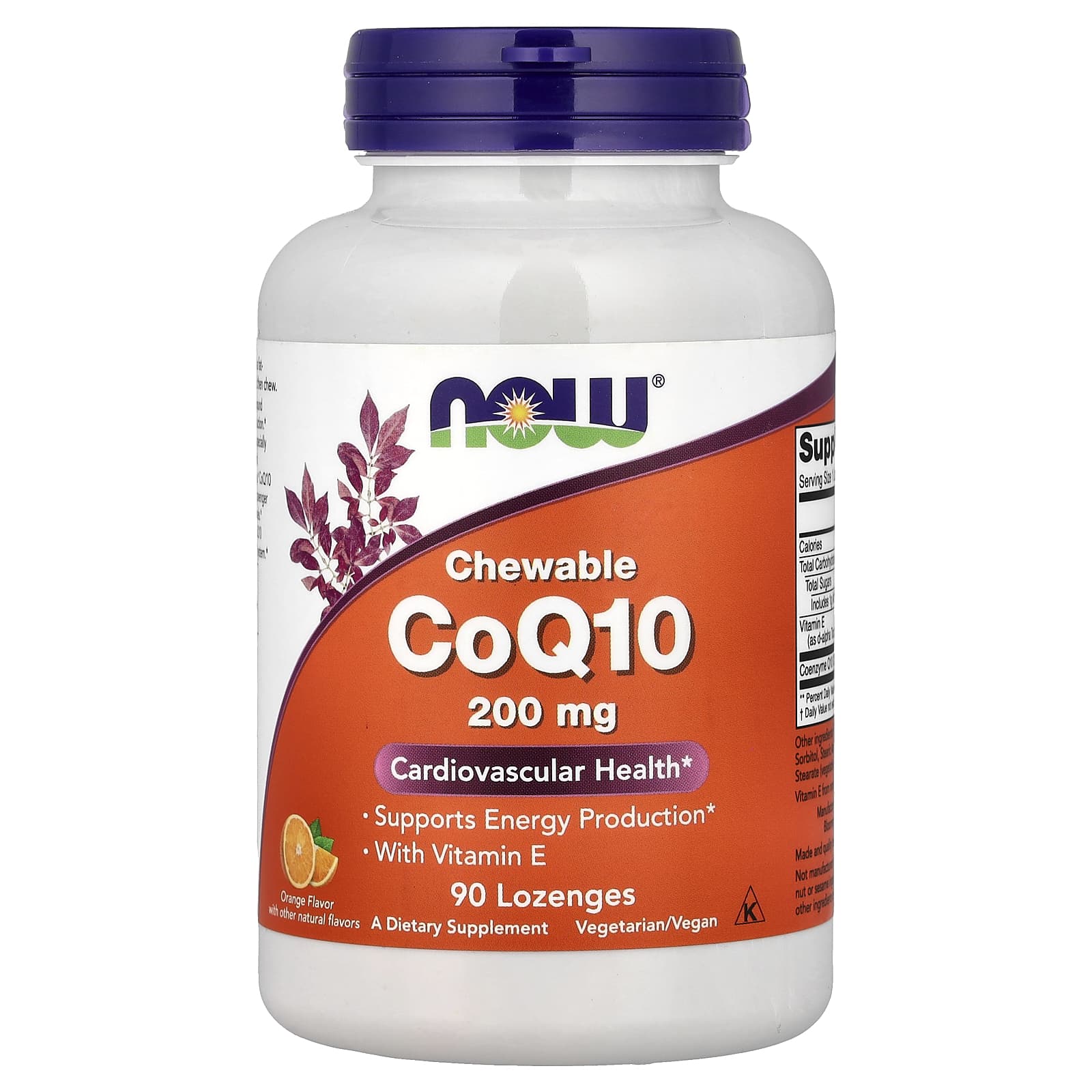 NOW Foods Chewable CoQ10 With Vitamin E – Orange – 90 pastilles — Tunisie