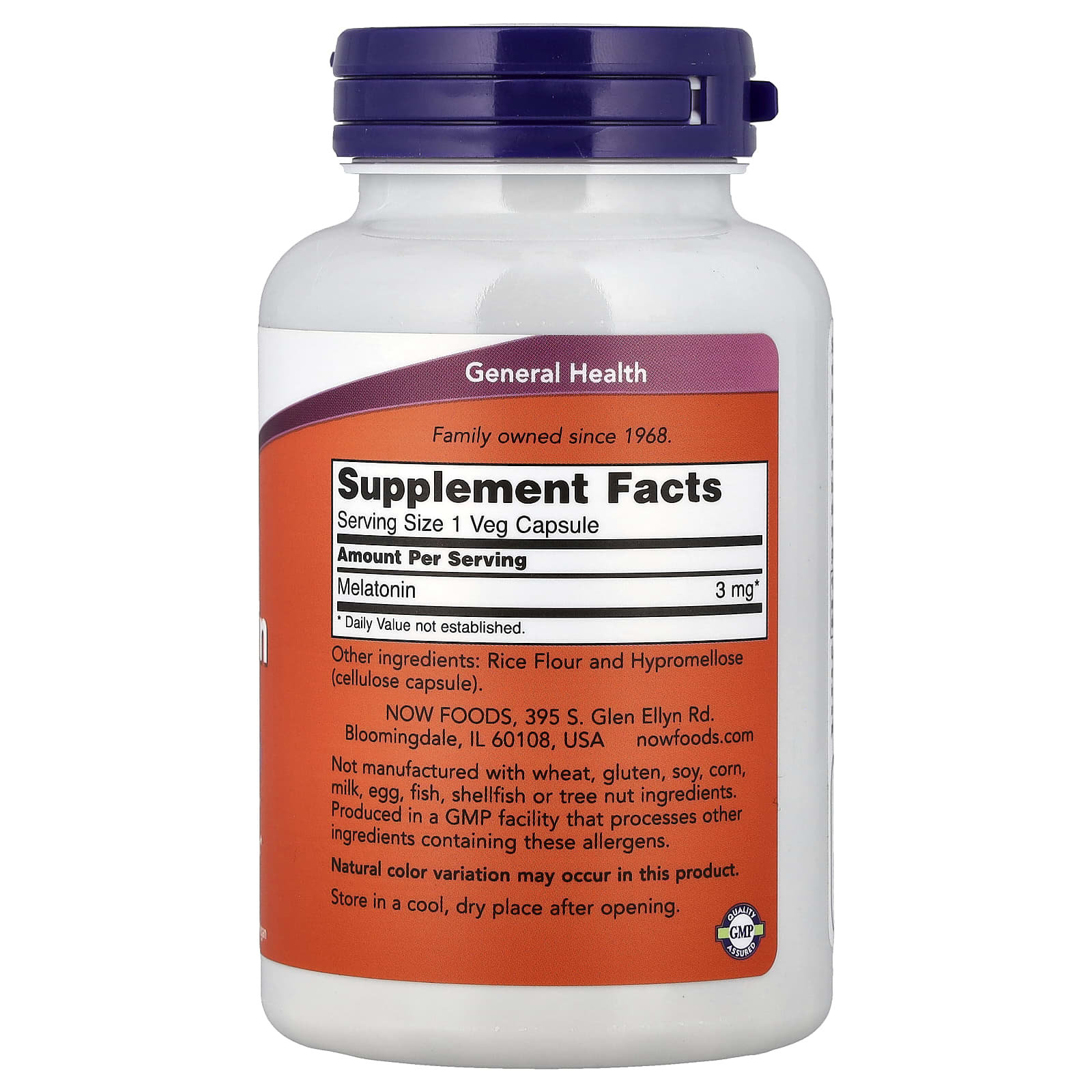 NOW Foods Melatonin – 3 mg – 180 gélules végétales — photo 2 sur 2