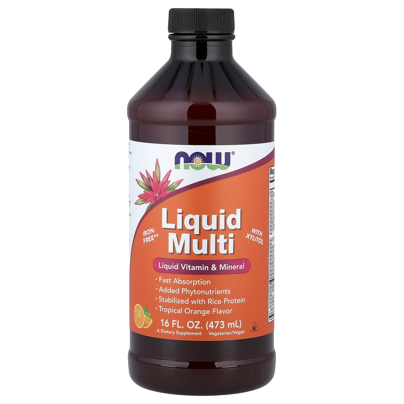 NOW Foods Liquid Multi with Xylitol, Iron-Free – Tropical Orange – 473 ml — Tunisie