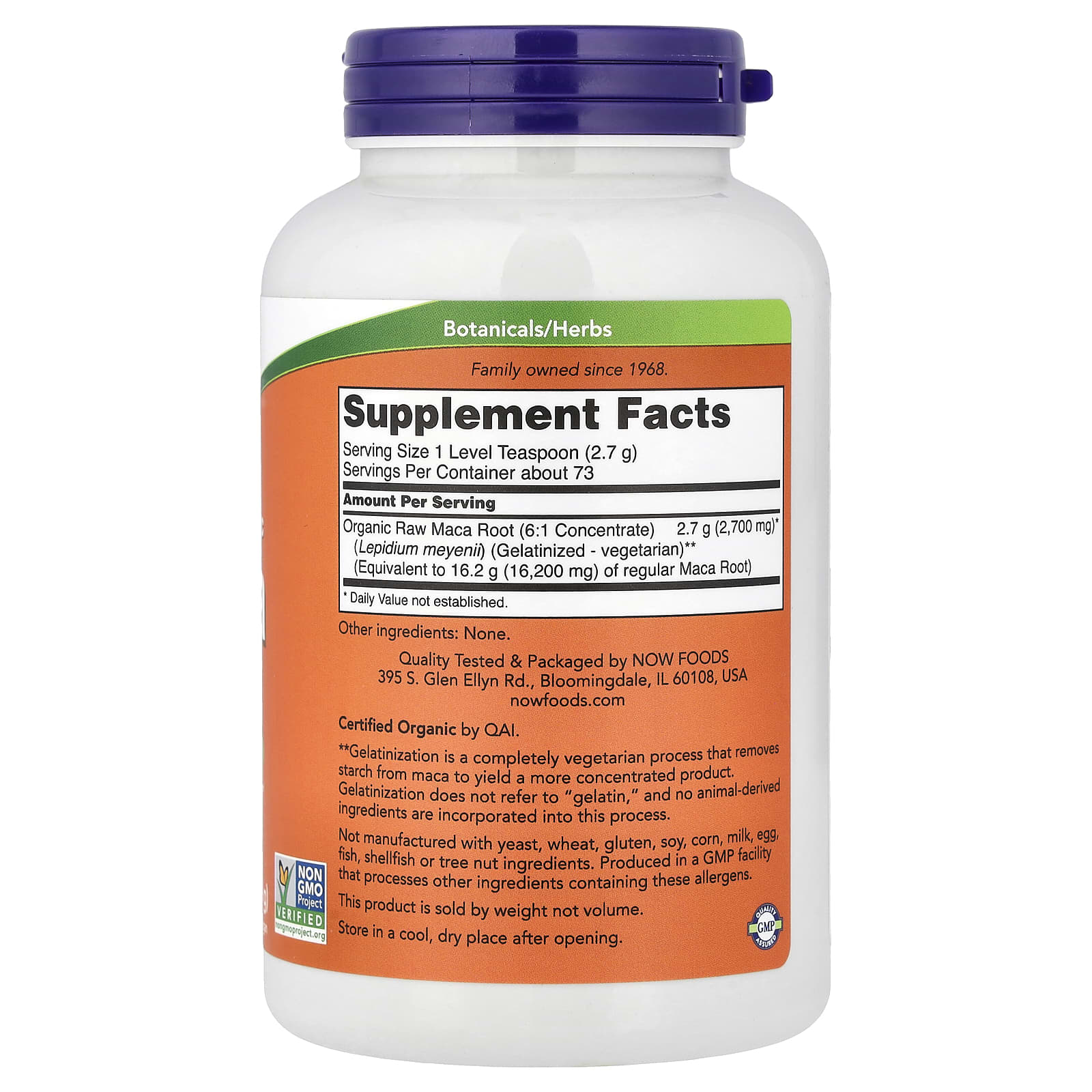 NOW Foods Certified Organic Maca, Pure Powder – 198 g — photo 2 sur 2