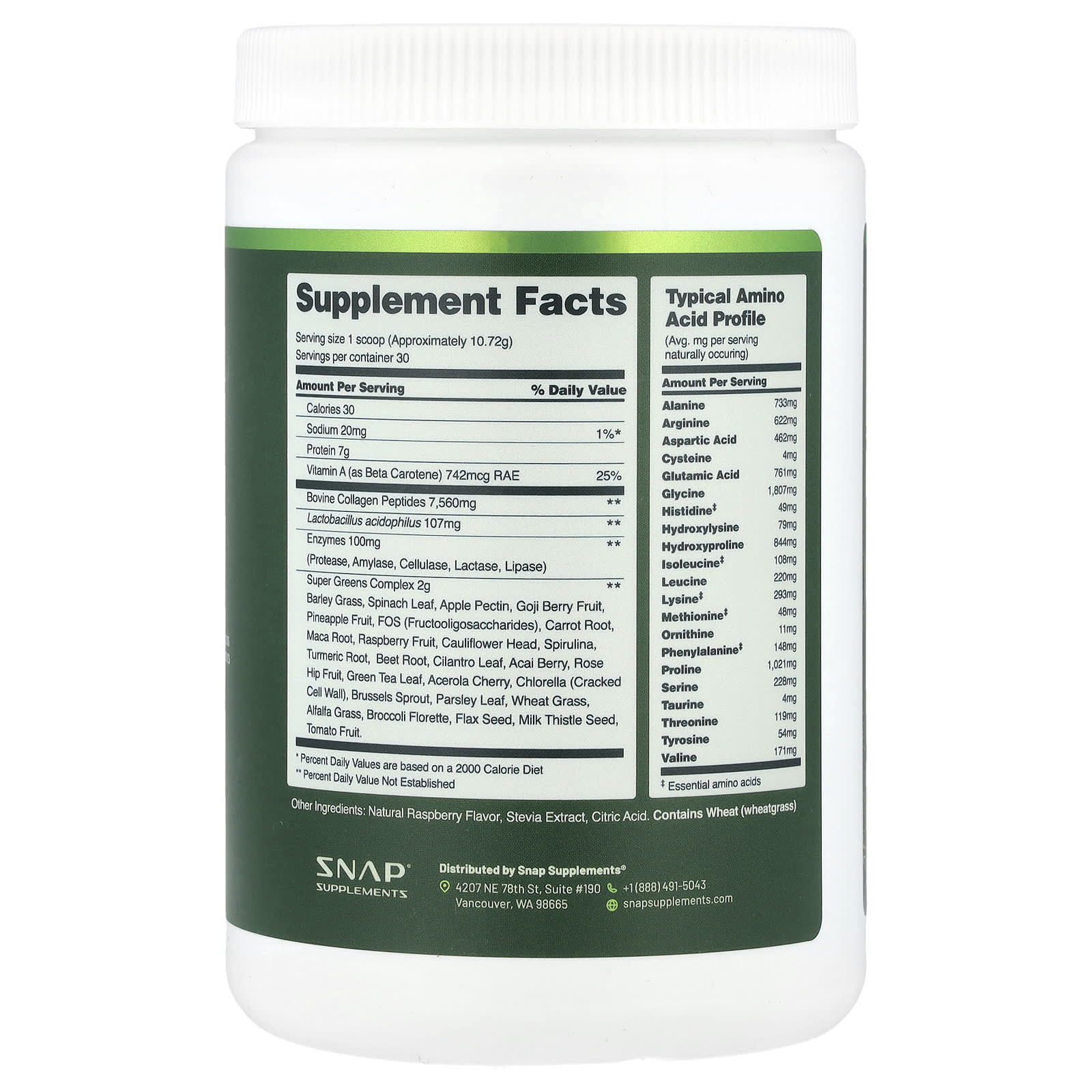 Snap Supplements Collagen & Greens – Raspberry – 321,6 g — photo 2 sur 2