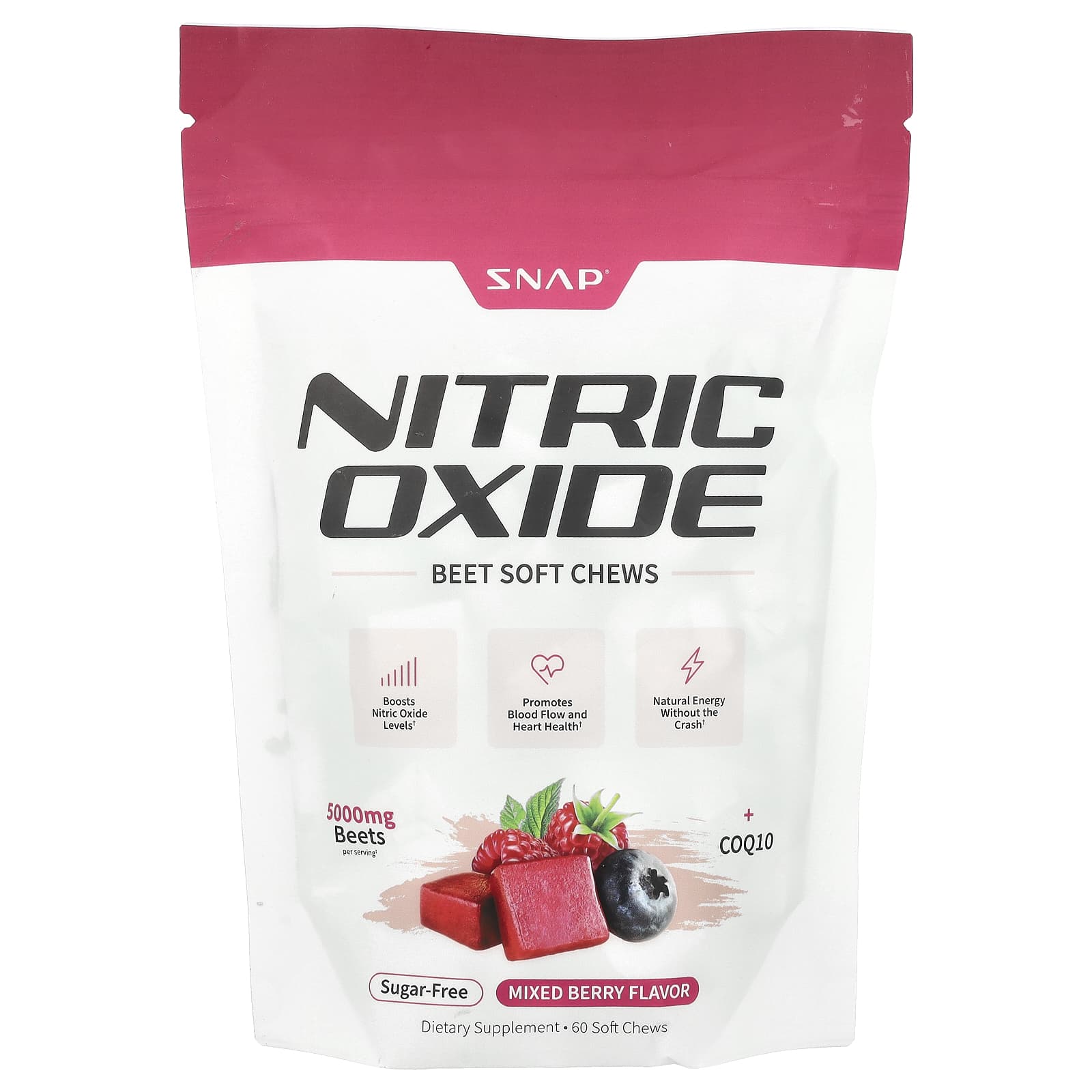 Snap Supplements Nitric Oxide Beet Soft Chews, Sugar Free, 60 Soft Chews – Mixed Berry — Tunisie