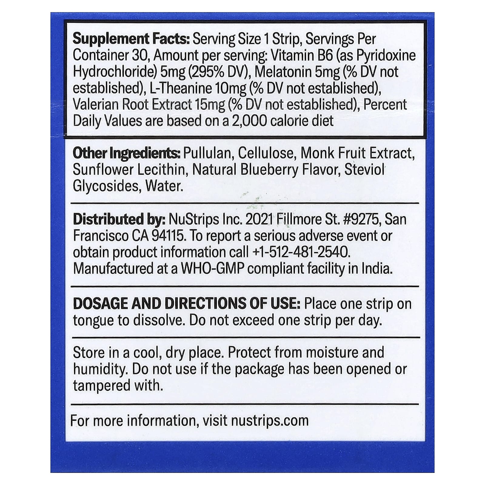 NuStrips Sleep In A Strip, 30 Strips – Dreamy Blueberry — photo 2 sur 2