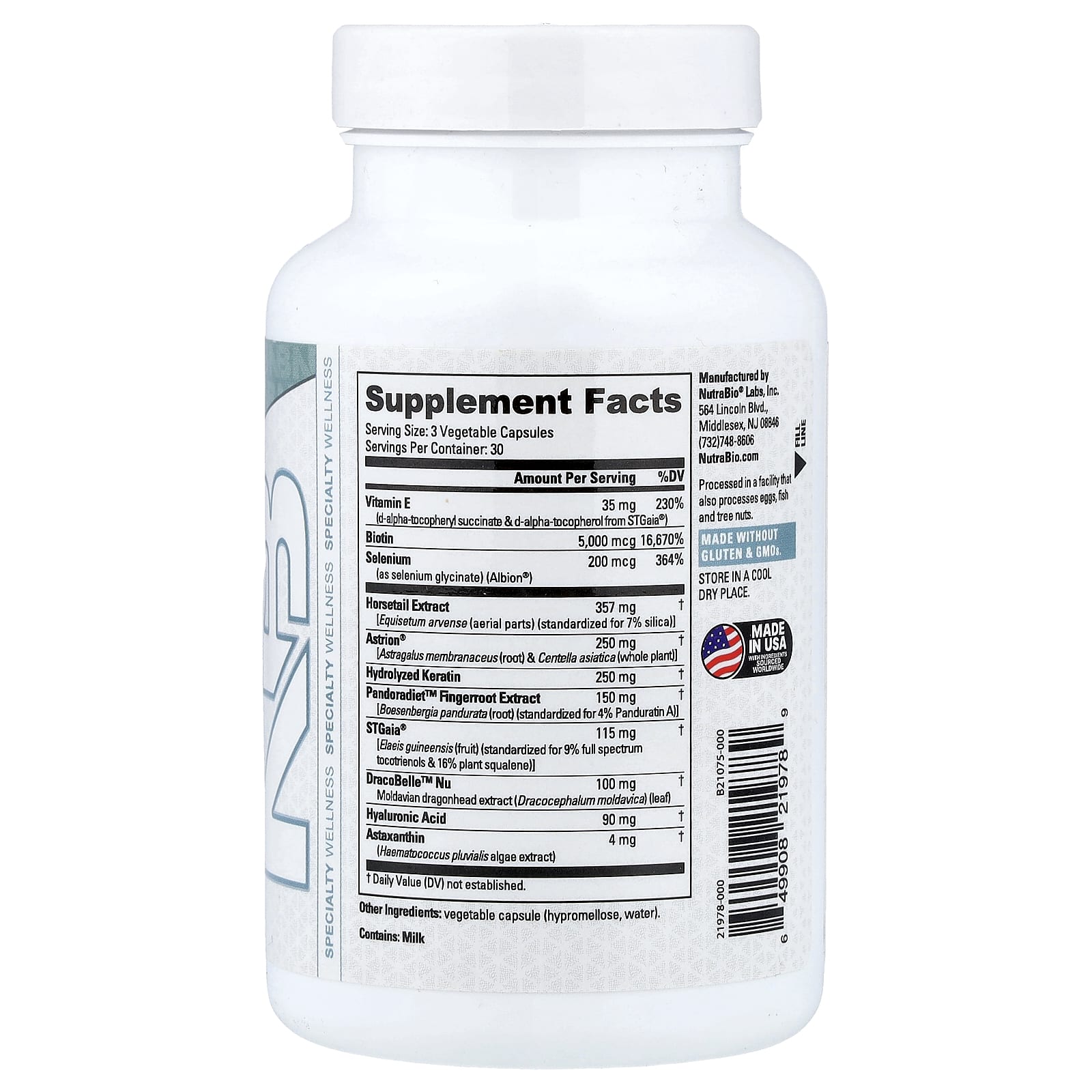 NutraBio Hair Skin Nails – 90 gélules — photo 2 sur 2