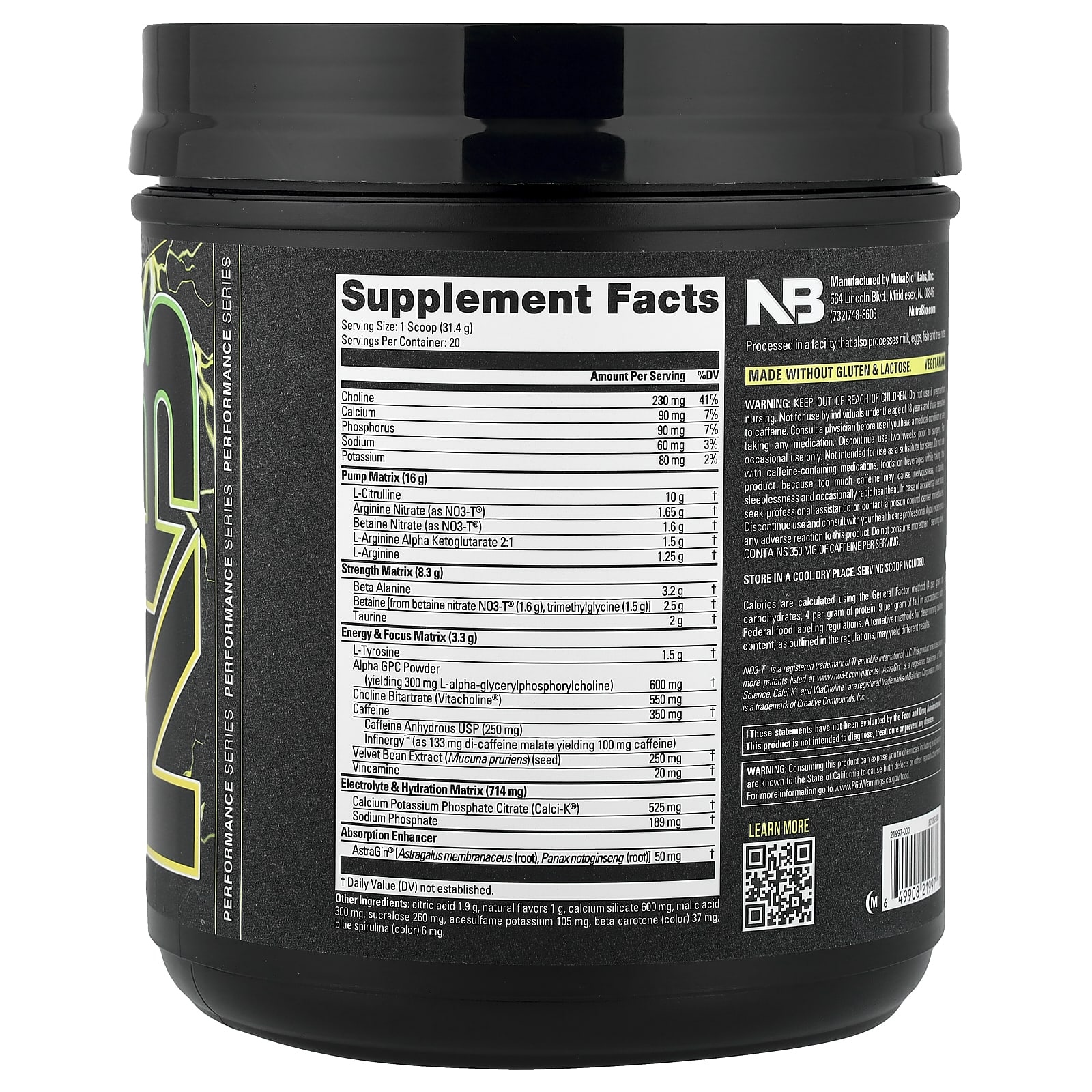 NutraBio PRE-Workout – Lemon Burst – 627 g — photo 2 sur 2