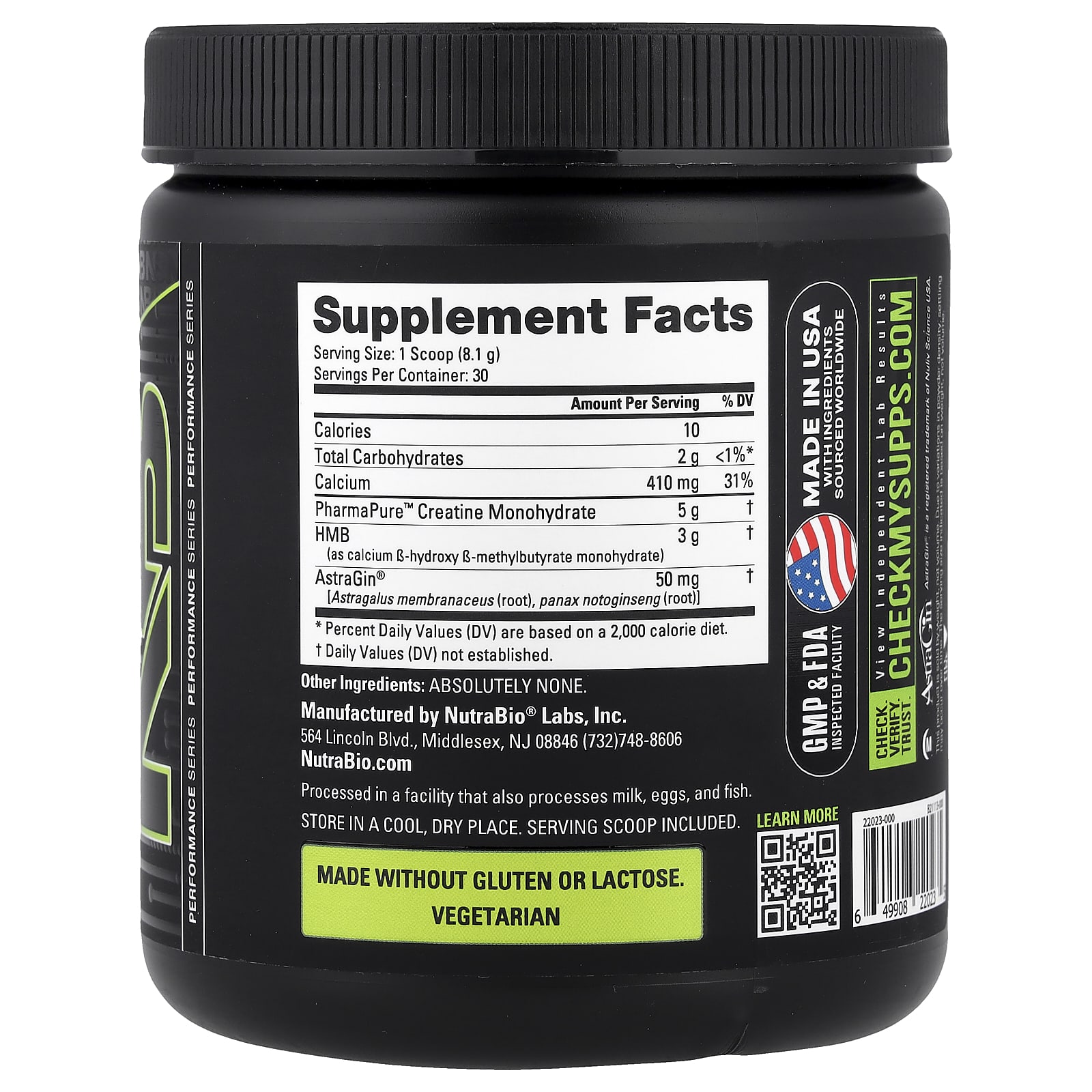 NutraBio Creatine + HMB – Sans arôme – 243 g — photo 2 sur 2