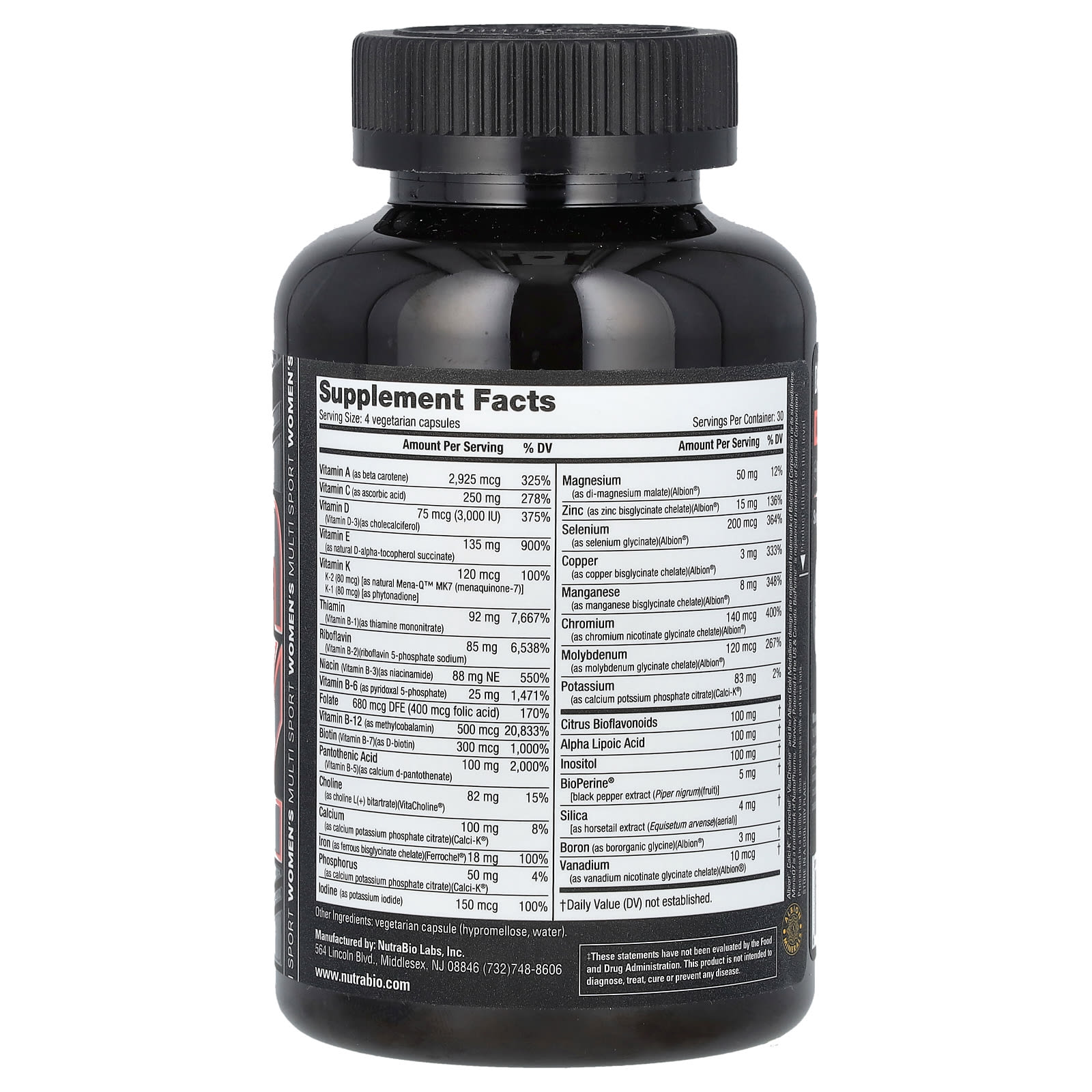 NutraBio MultiSport Women's Daily – 120 gélules — photo 2 sur 2