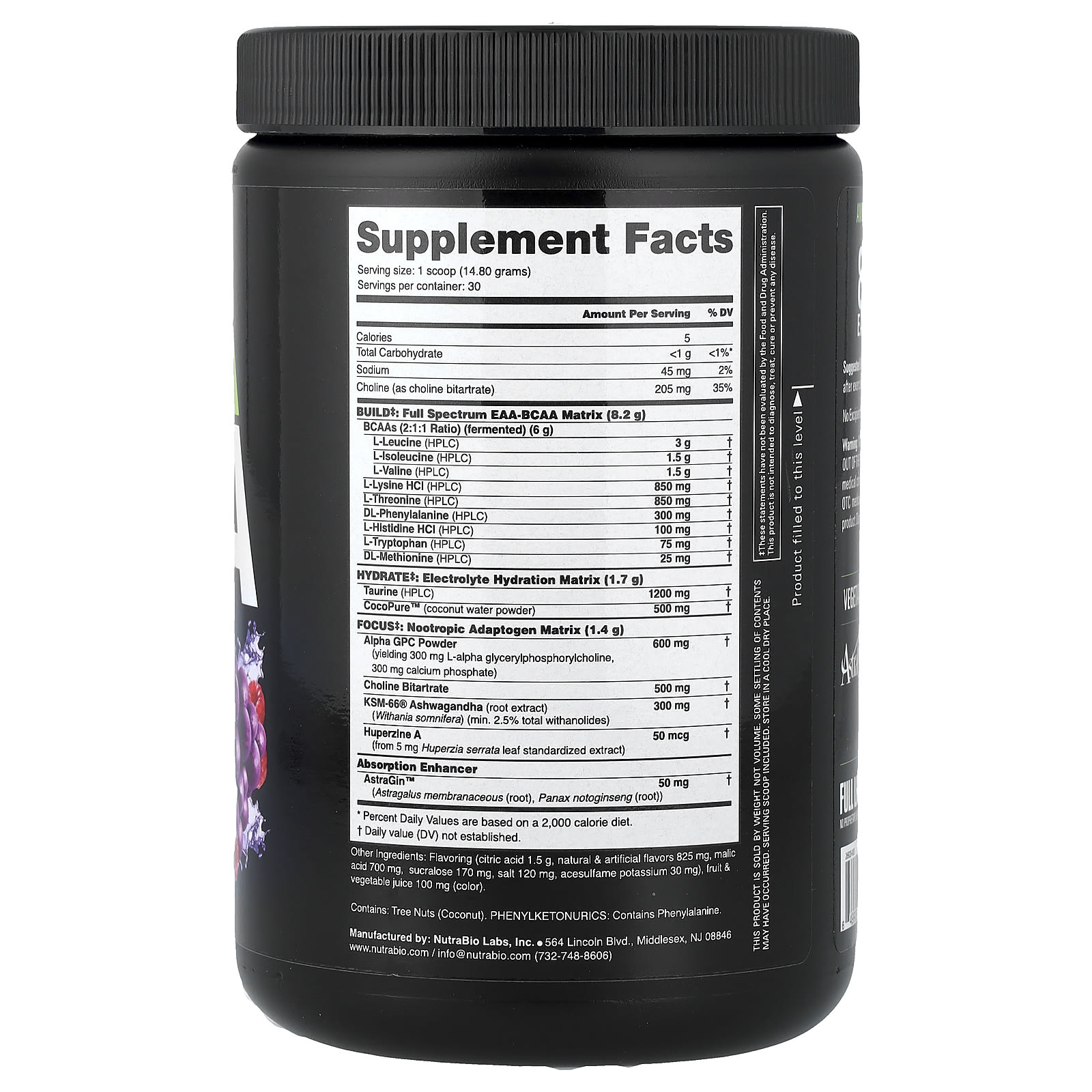 NutraBio Alpha EAA – Grape Berry Crush – 444 g — photo 2 sur 2