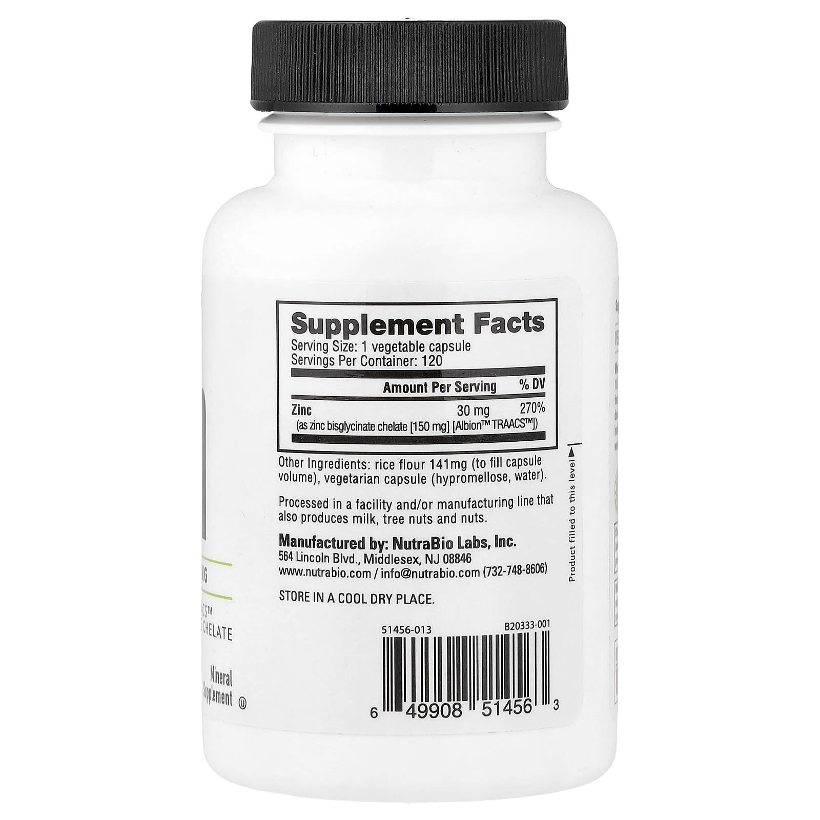NutraBio Zinc – 120 gélules — photo 2 sur 2