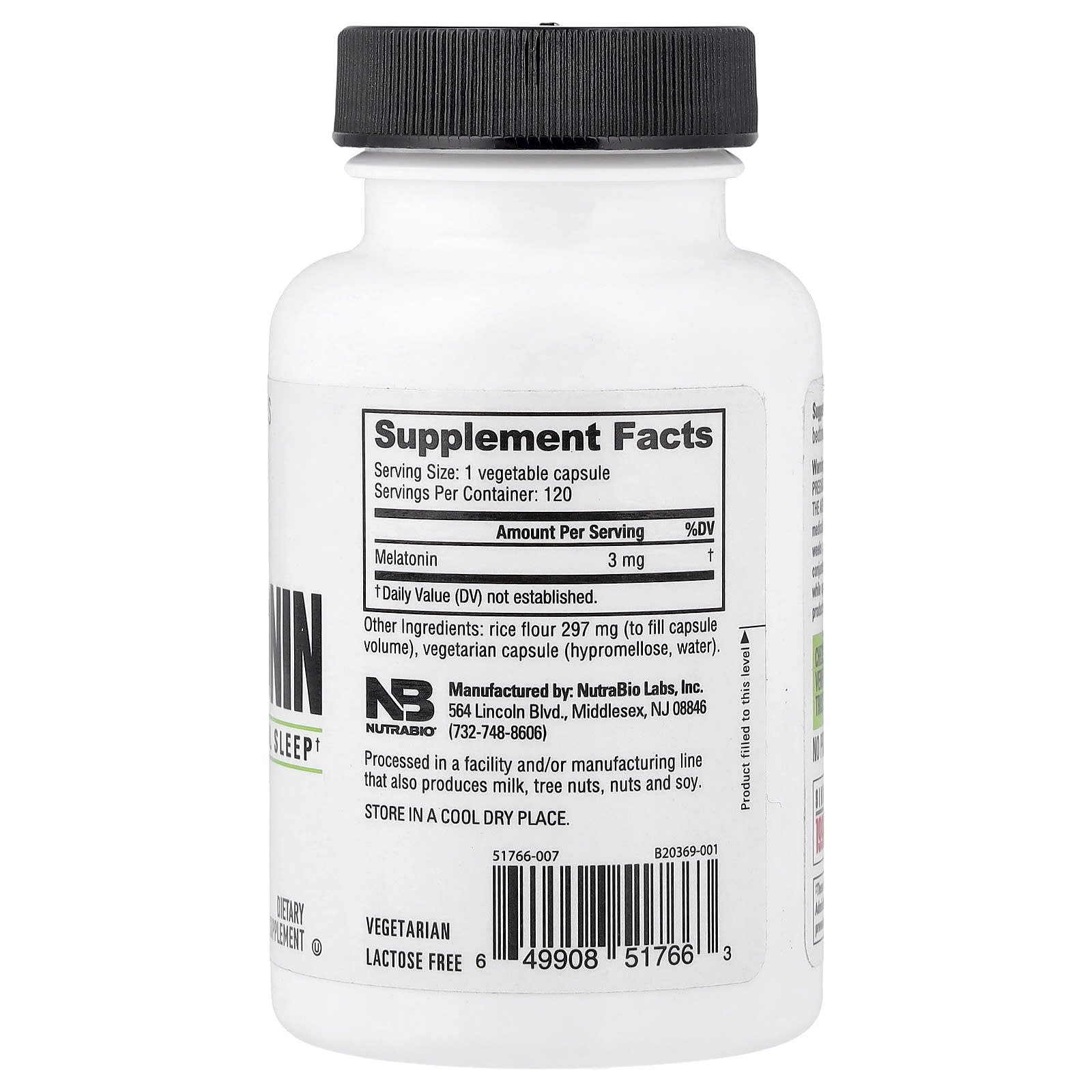 NutraBio Melatonin – 120 gélules — photo 2 sur 2