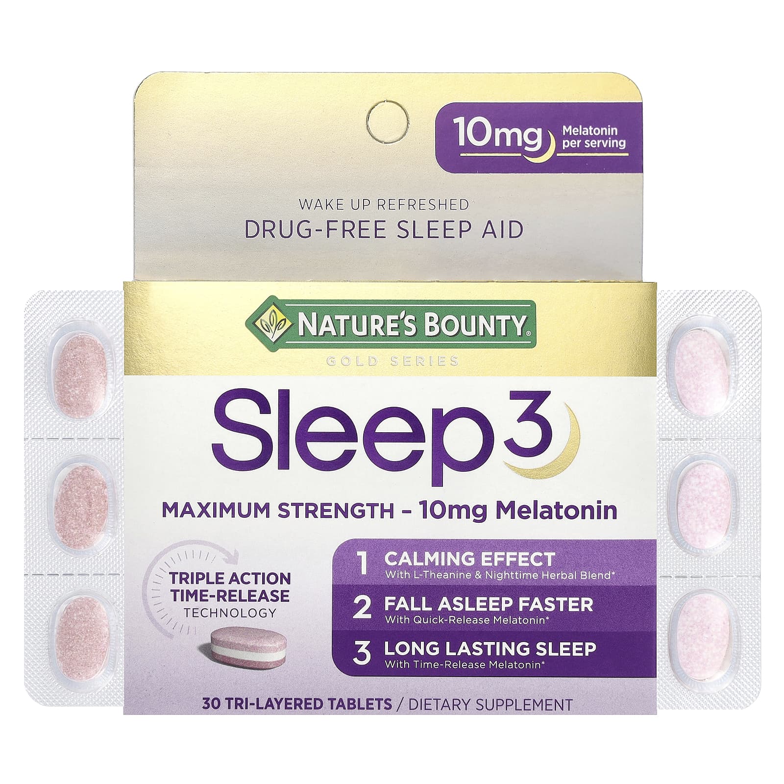 Nature's Bounty Gold Series, Sleep 3, Maximum Strength, 30 Tri-Layered Tablets — Tunisie