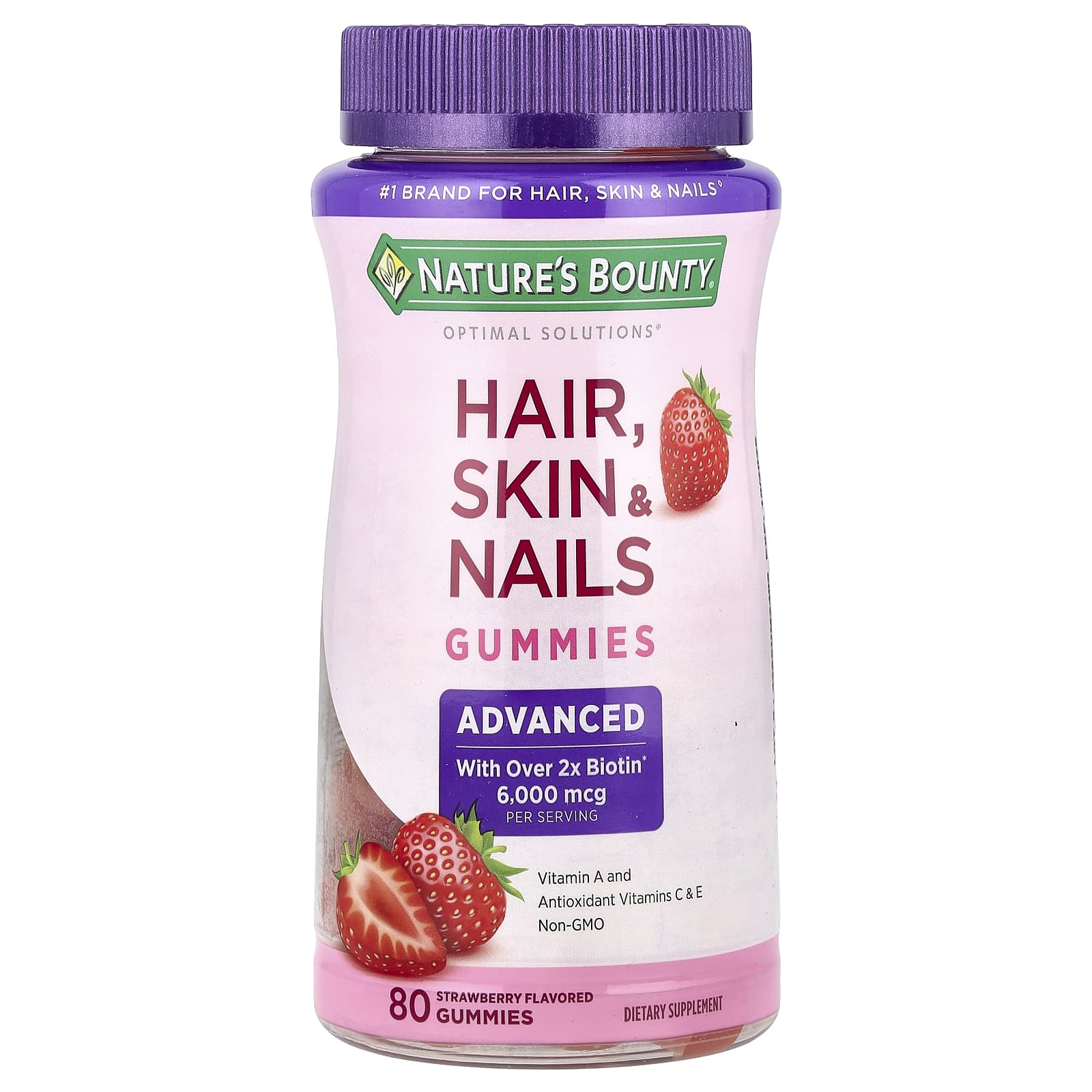 Nature's Bounty Advanced Hair, Skin, & Nails Gummies – Strawberry – 80 gommes — Tunisie