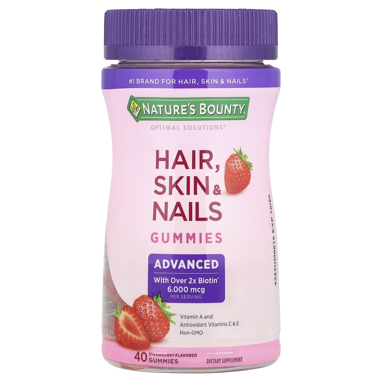 Nature's Bounty Optimal Solutions, Hair, Skin & Nails Gummies – Strawberry – 40 gommes — Tunisie