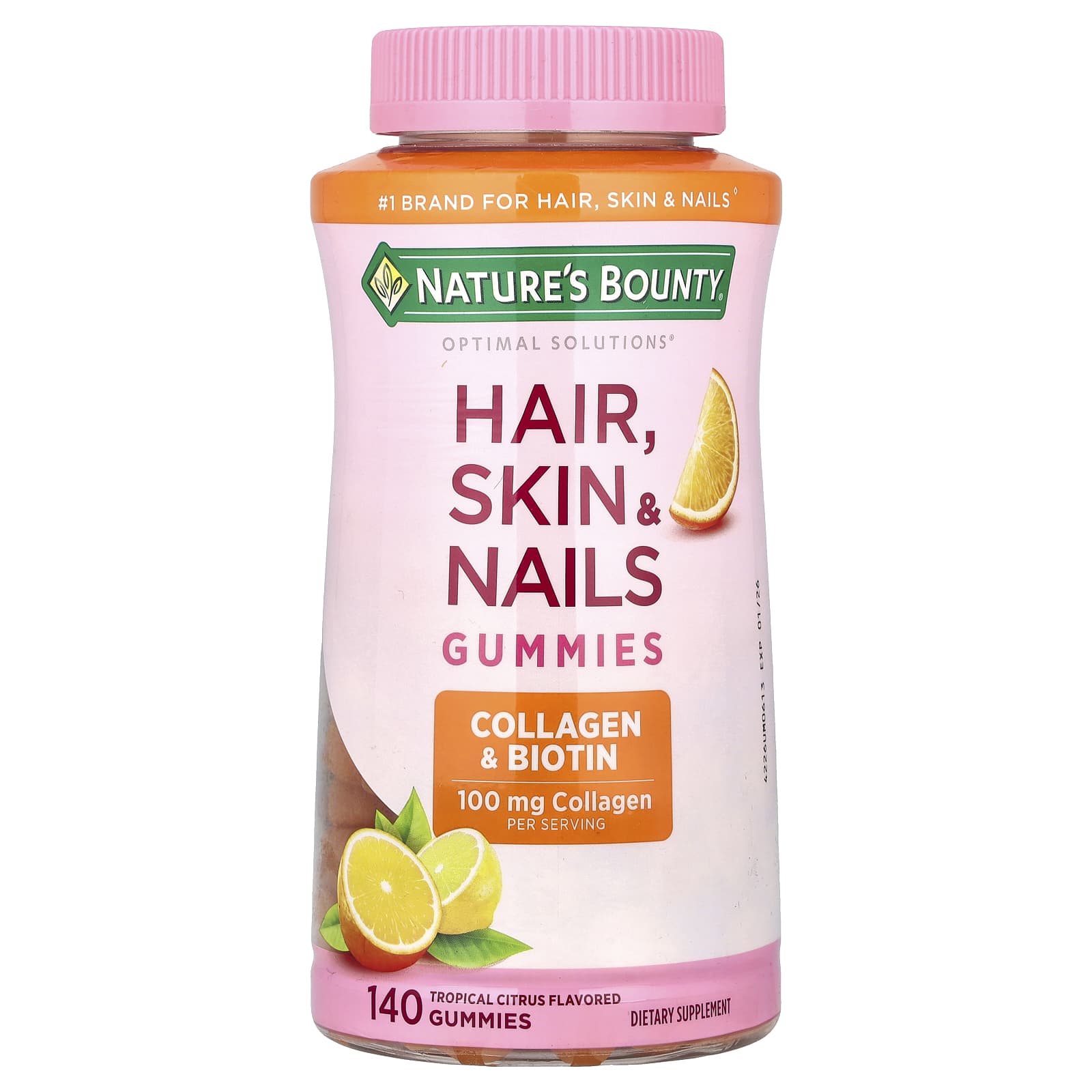 Nature's Bounty Optimal Solutions, Hair, Skin & Nails Gummies – Tropical Citrus – 140 gommes — Tunisie