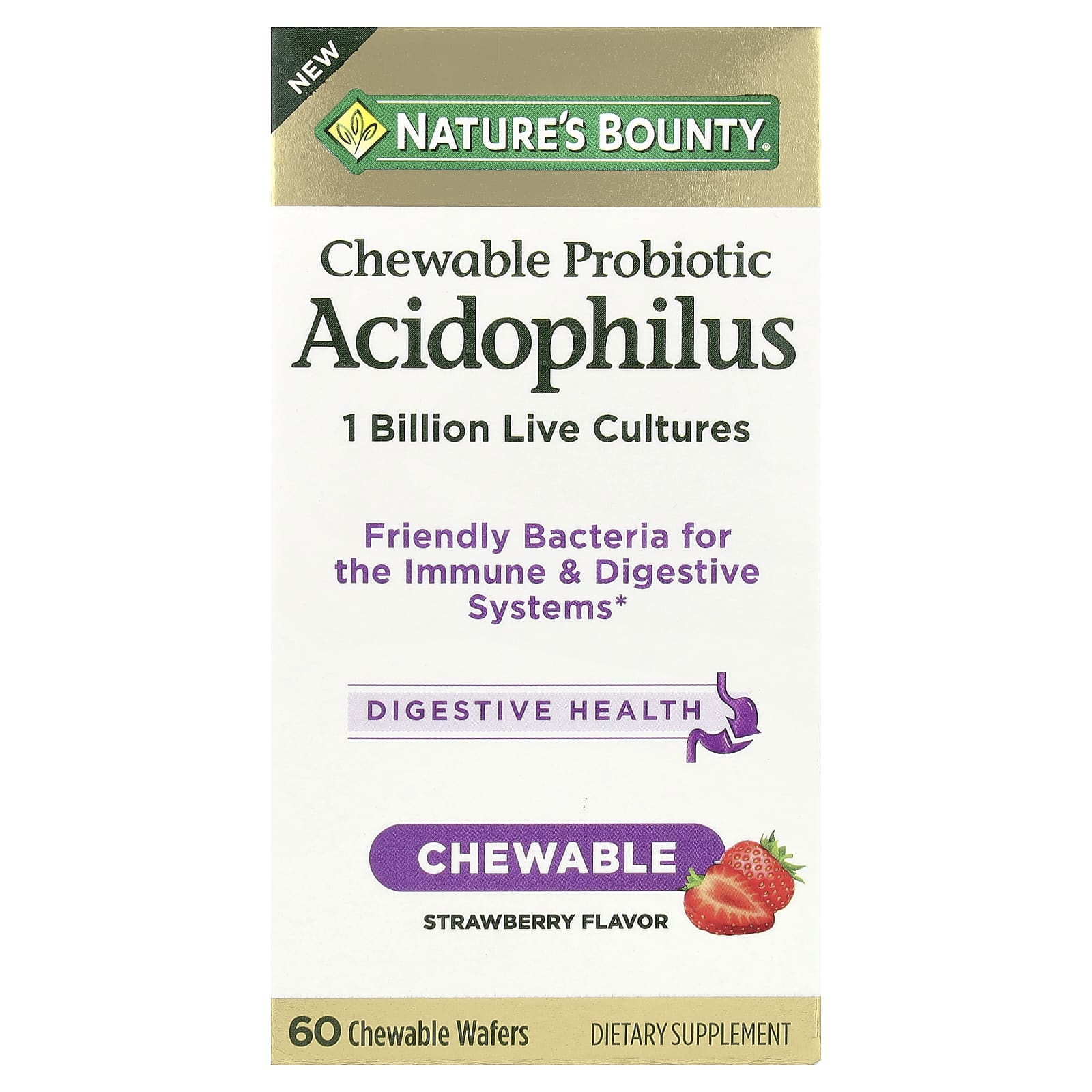 Nature's Bounty Chewable Probiotic Acidophilus, 1 Billion, 60 Chewable Wafers – Strawberry — Tunisie