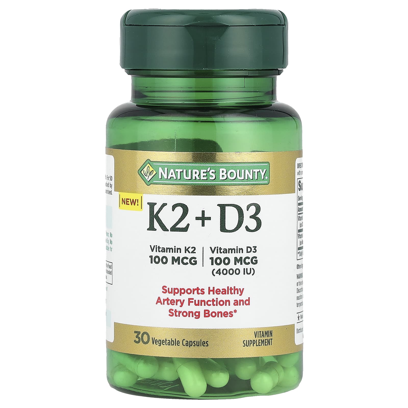 Nature's Bounty Vitamin K2 + D3, 30 Vegetable Capsules — Tunisie