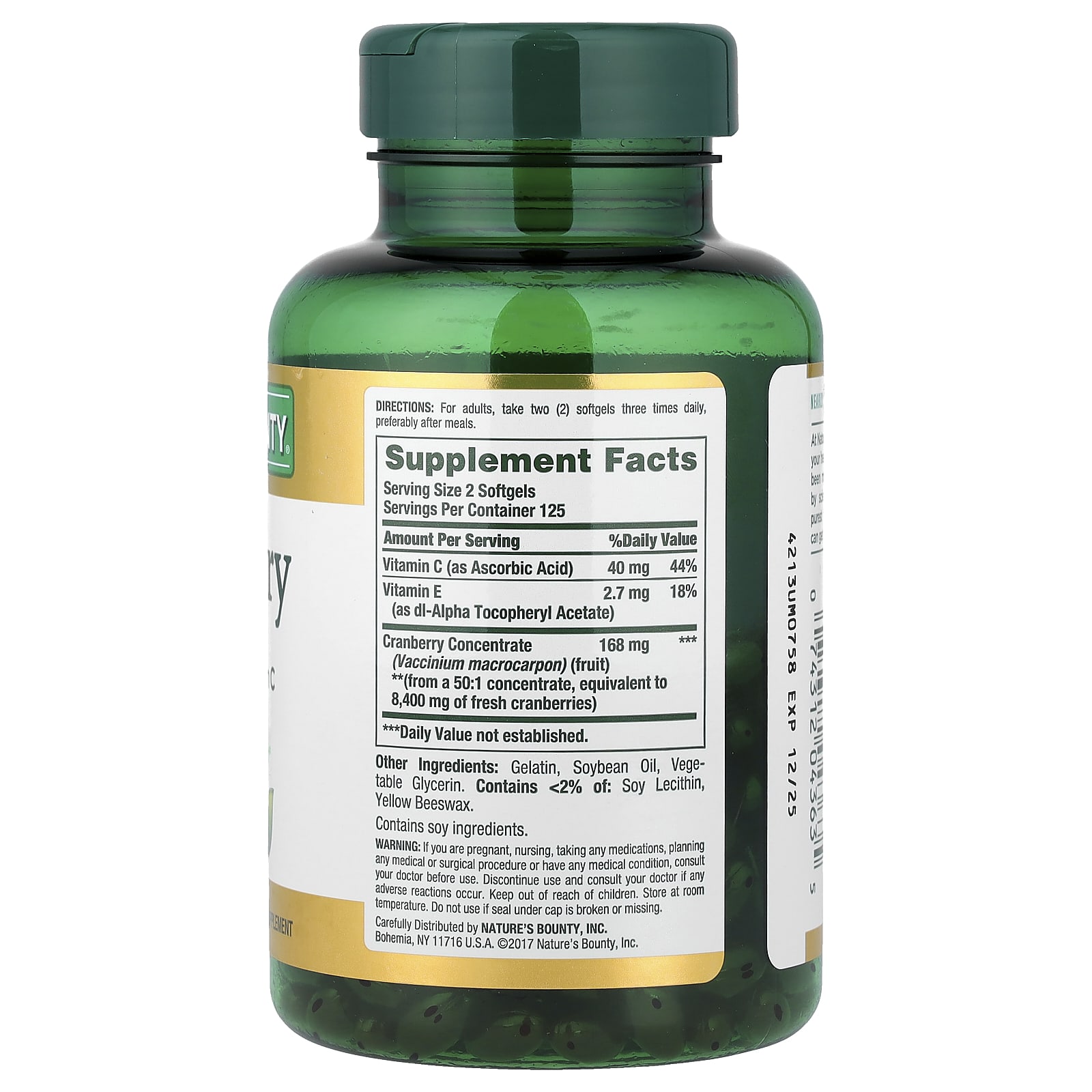 Nature's Bounty Cranberry with Vitamin C, 250 Rapid Release Softgels – Cranberry with Vitamin C — photo 2 sur 2