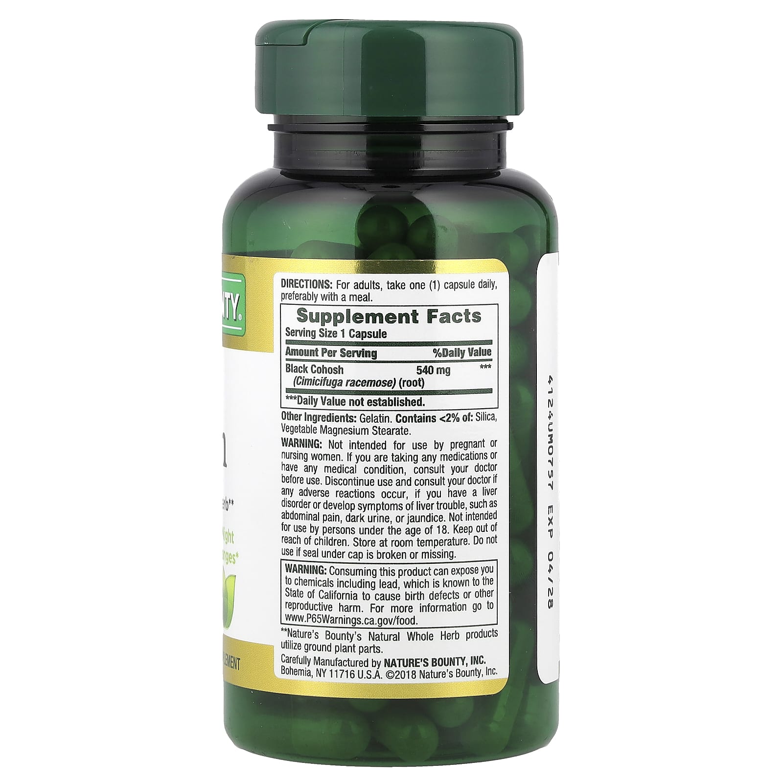 Nature's Bounty Black Cohosh – 100 gélules — photo 2 sur 2