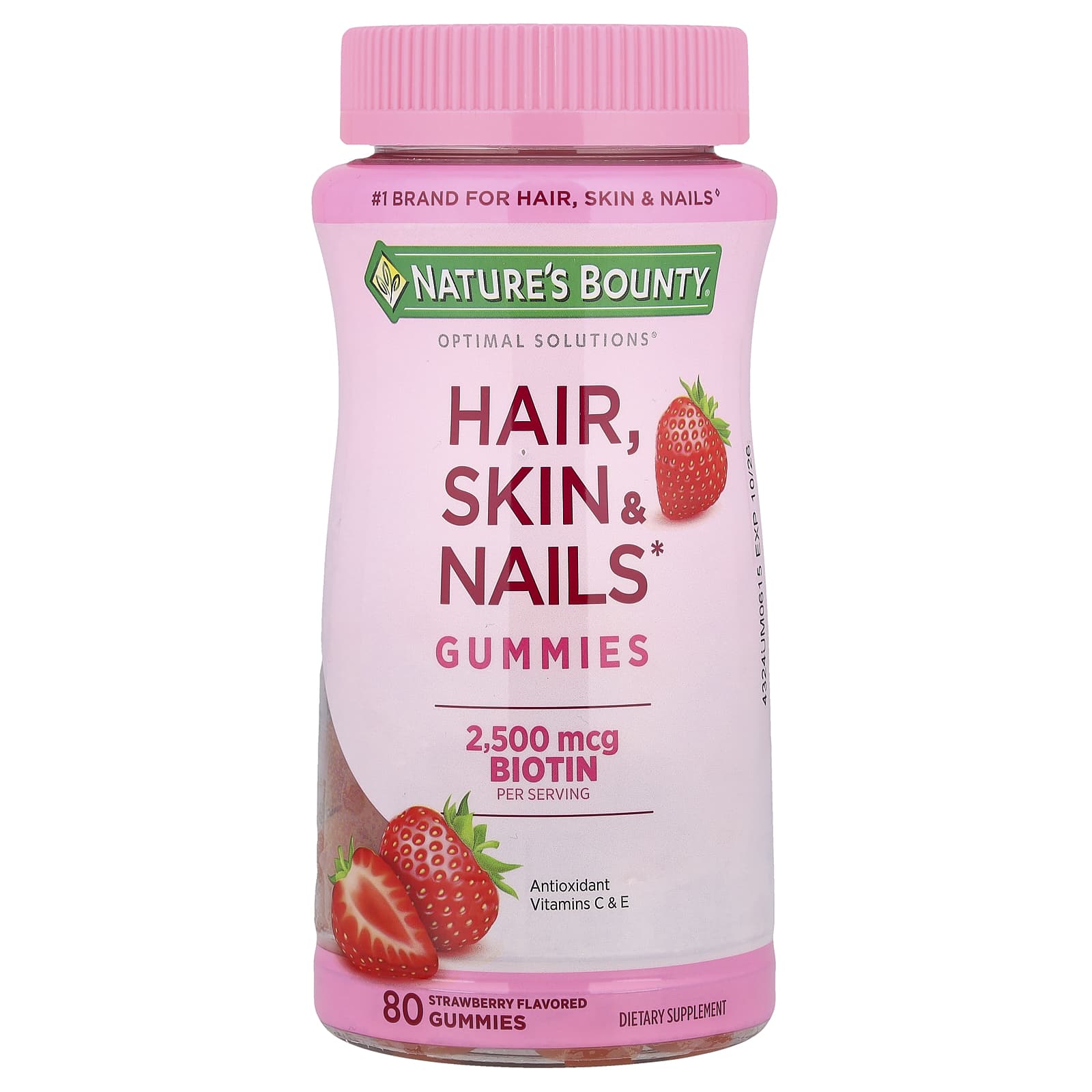 Nature's Bounty Optimal Solutions, Hair, Skin & Nails Gummies – Strawberry – 80 gommes — Tunisie