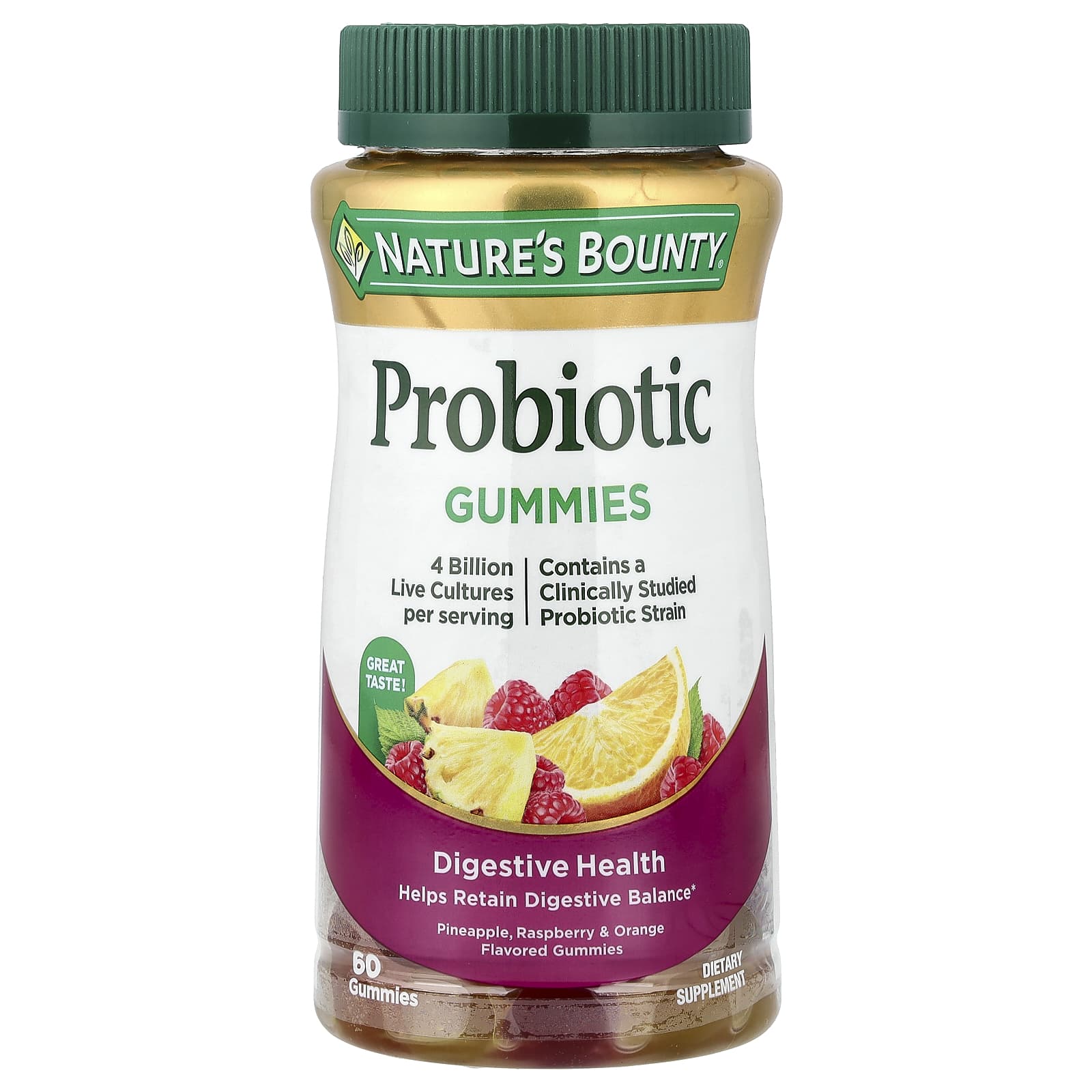 Nature's Bounty Probiotic Gummies, Raspberry & Orange – Pineapple – 60 gommes — Tunisie