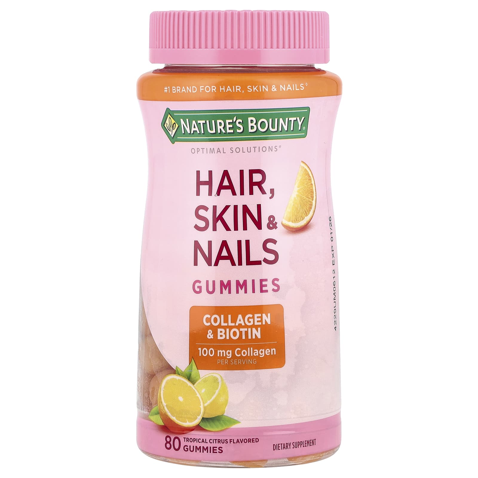 Nature's Bounty Optimal Solutions, Hair, Skin & Nails Gummies – Tropical Citrus – 80 gommes — Tunisie