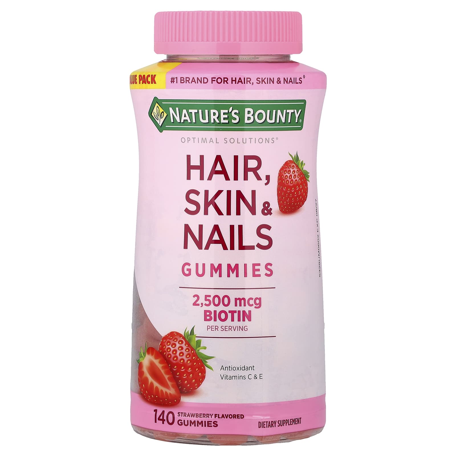 Nature's Bounty Optimal Solutions, Hair, Skin & Nails Gummies – Strawberry – 140 gommes — Tunisie
