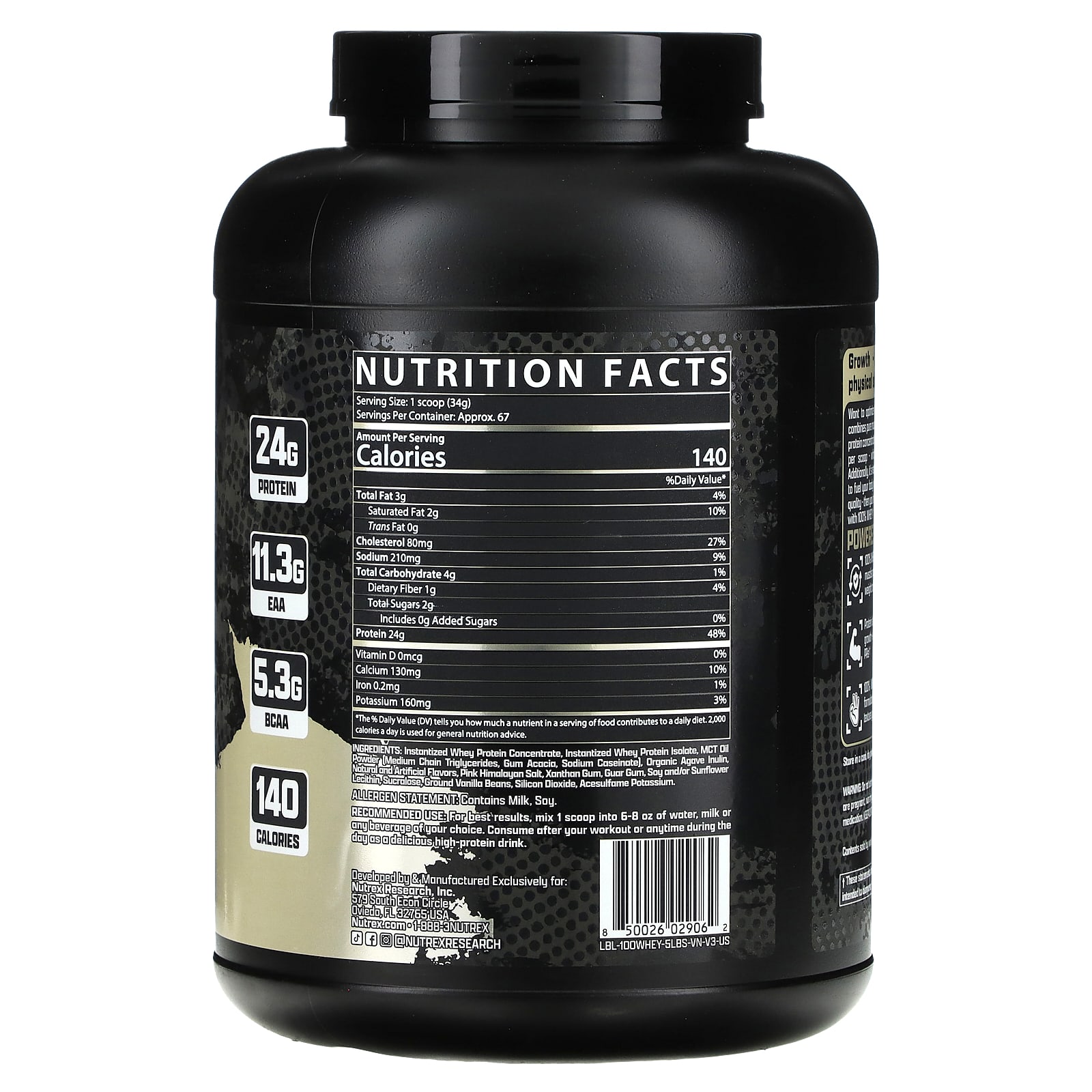 Nutrex Research 100% Whey Protein – Vanilla – 2265 g — photo 2 sur 2