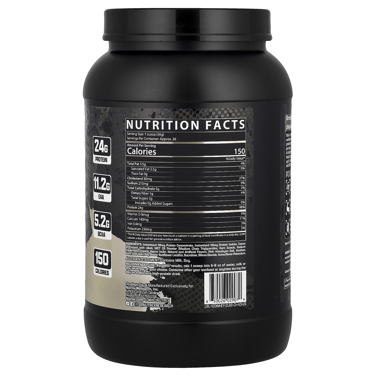 Nutrex Research 100% Whey Protein – Chocolate – 923 g — photo 2 sur 2