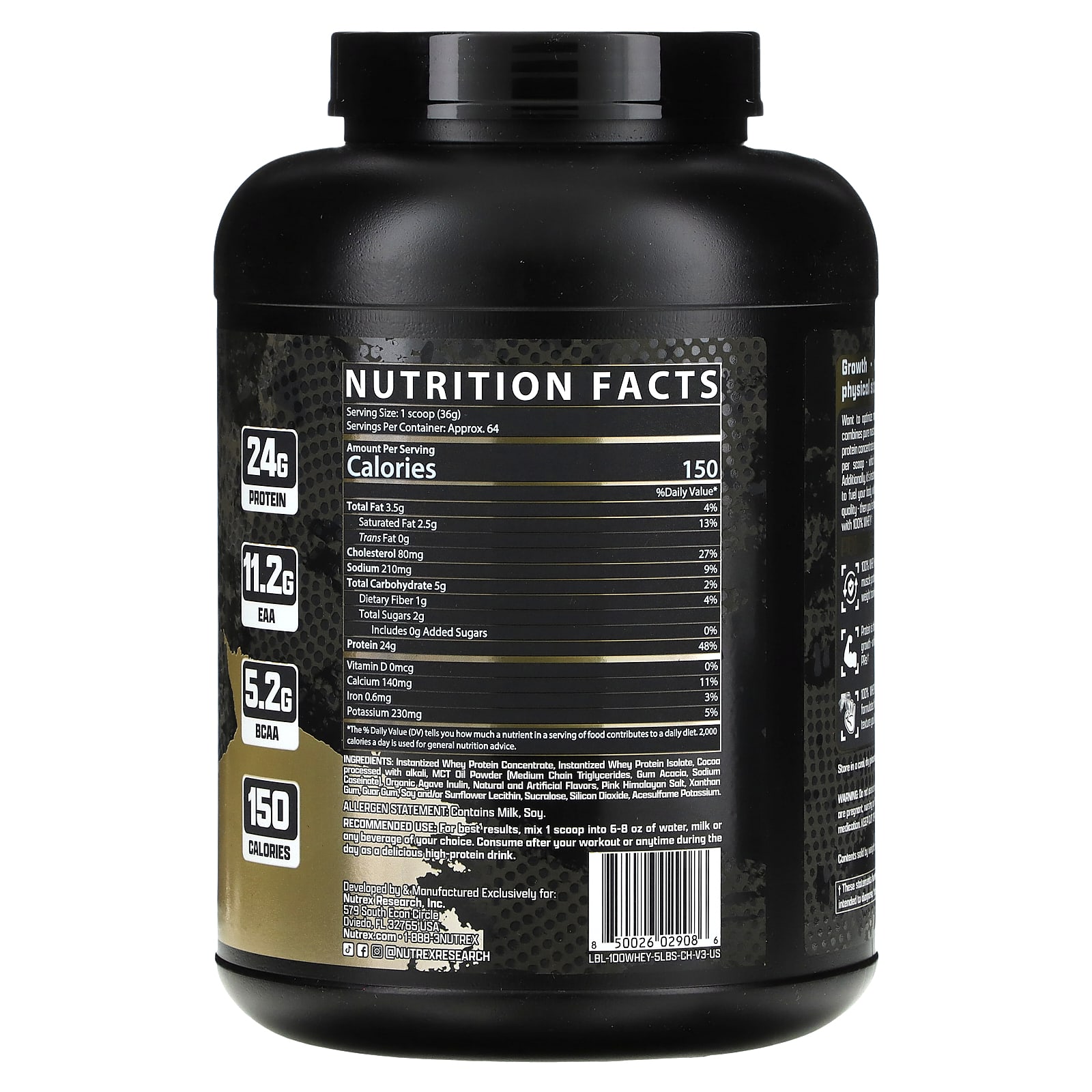 Nutrex Research 100% Premium Whey Protein – Chocolate – 2272 g — photo 2 sur 2