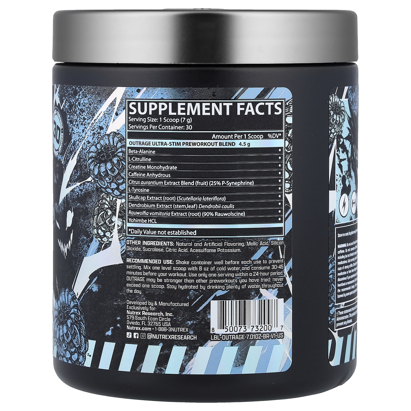 Nutrex Research Outrage, Ultra Stim Pre Workout – Blue Raspberry – 198,66 g — photo 2 sur 2