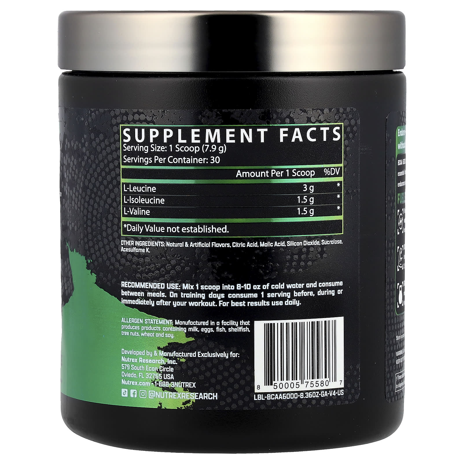 Nutrex Research BCAA 6000 Recovery – Green Apple – 237 g — photo 2 sur 2