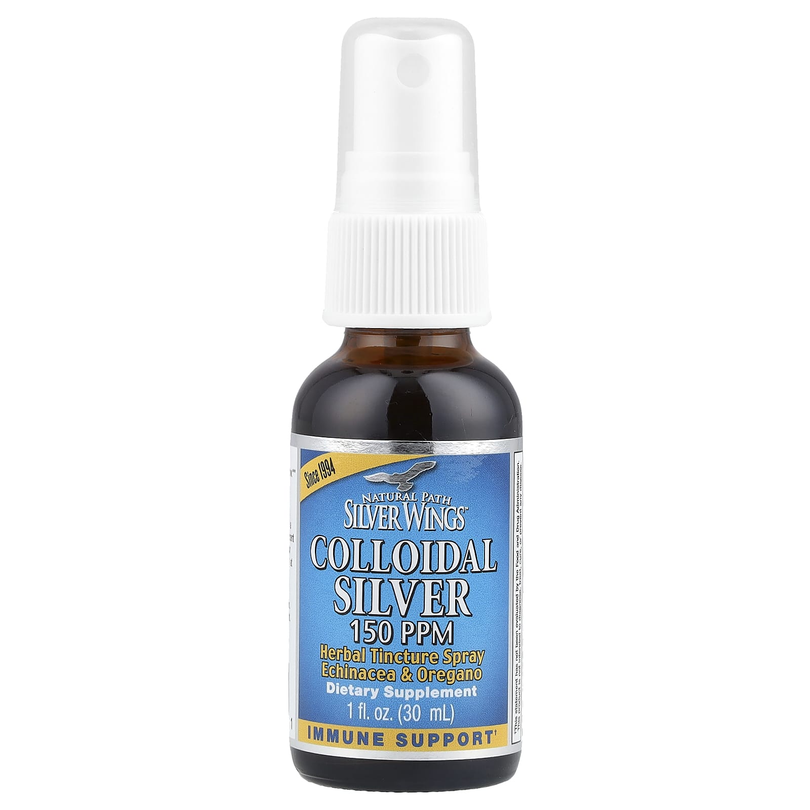 Natural Path Silver Wings Colloidal Silver Herbal Tincture Spray, Echinacea & Oregano – 30 ml — étiquette 1