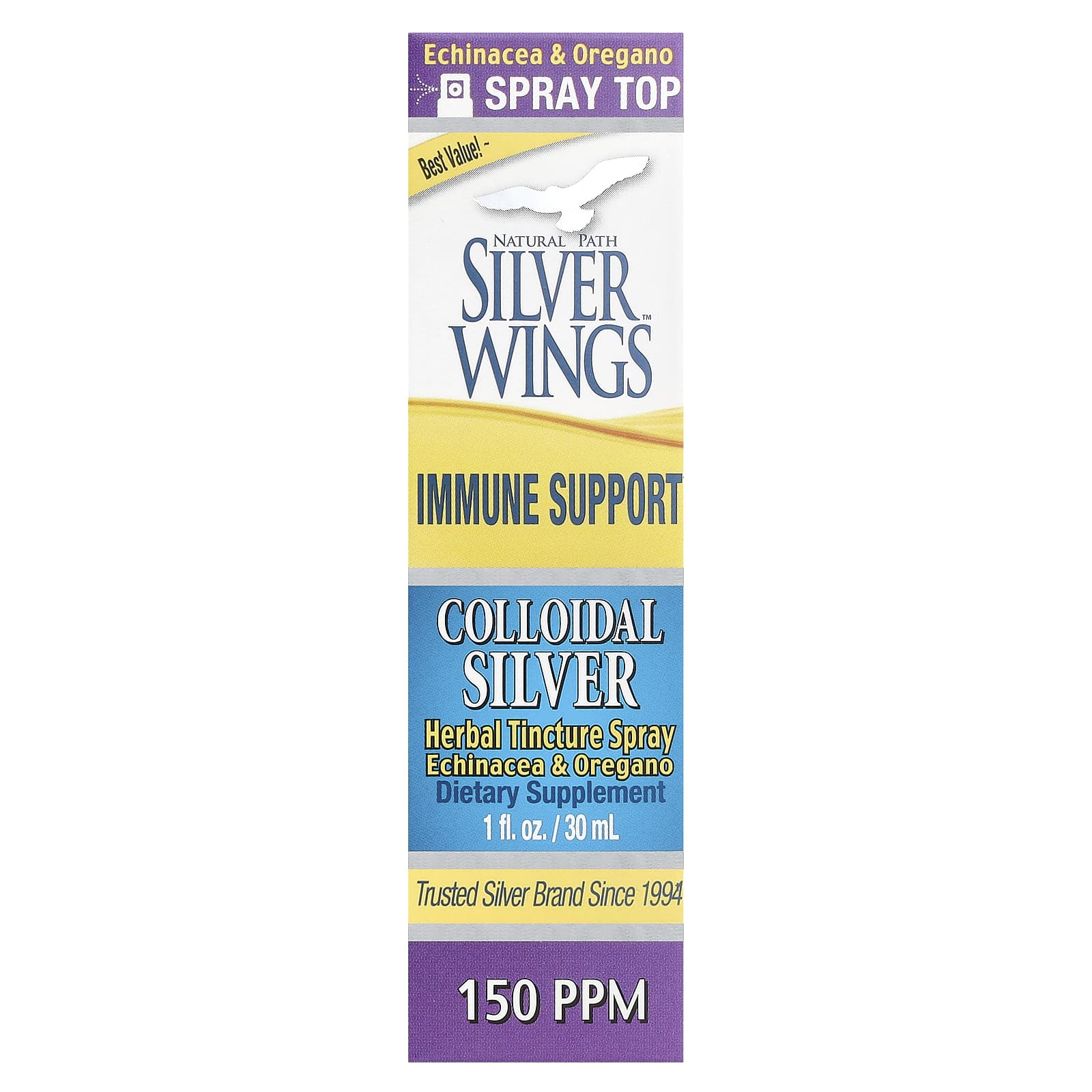 Natural Path Silver Wings Colloidal Silver Herbal Tincture Spray, Echinacea & Oregano – 30 ml — Tunisie