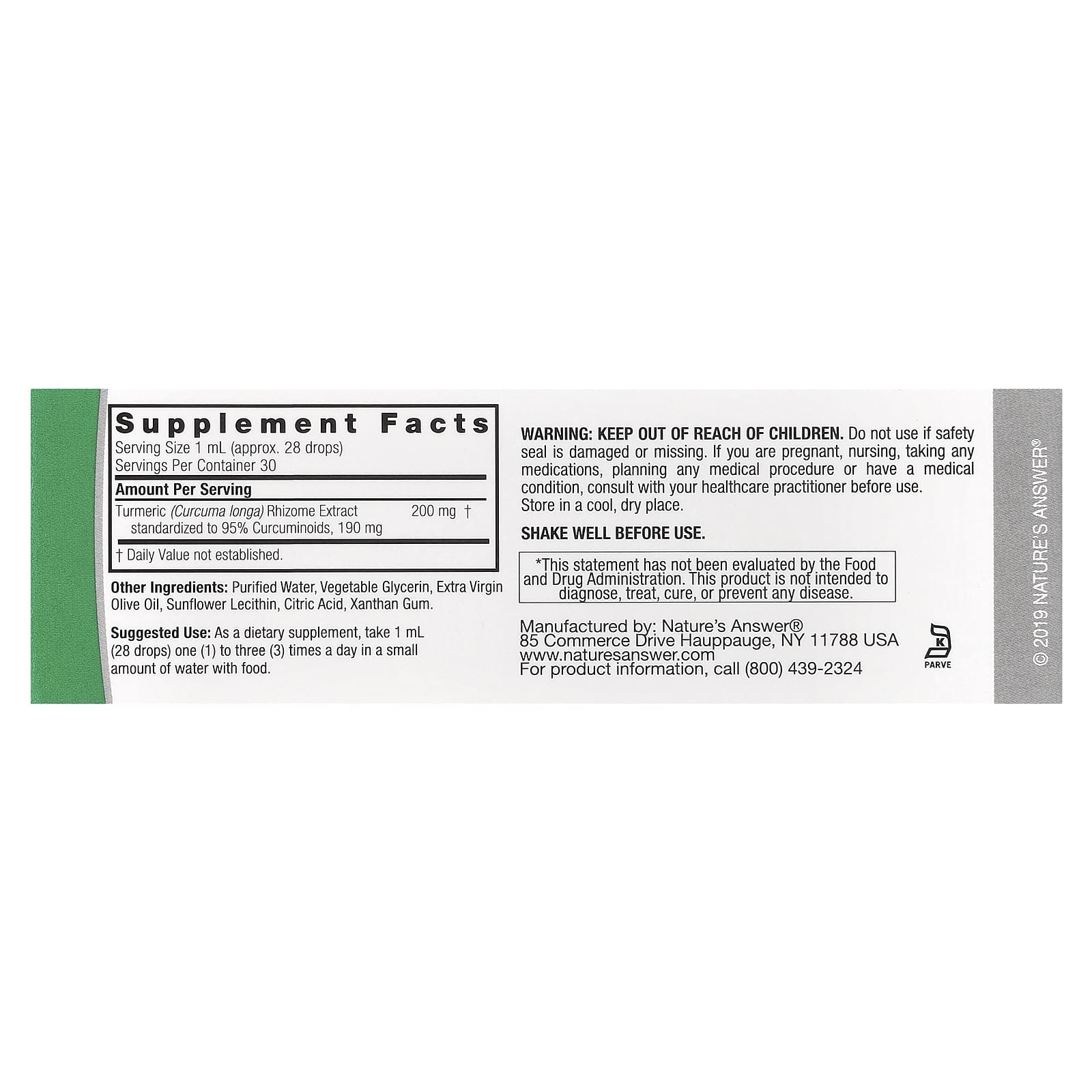 Nature's Answer Turmeric-3, Alcohol-Free – 30 ml — photo 2 sur 2