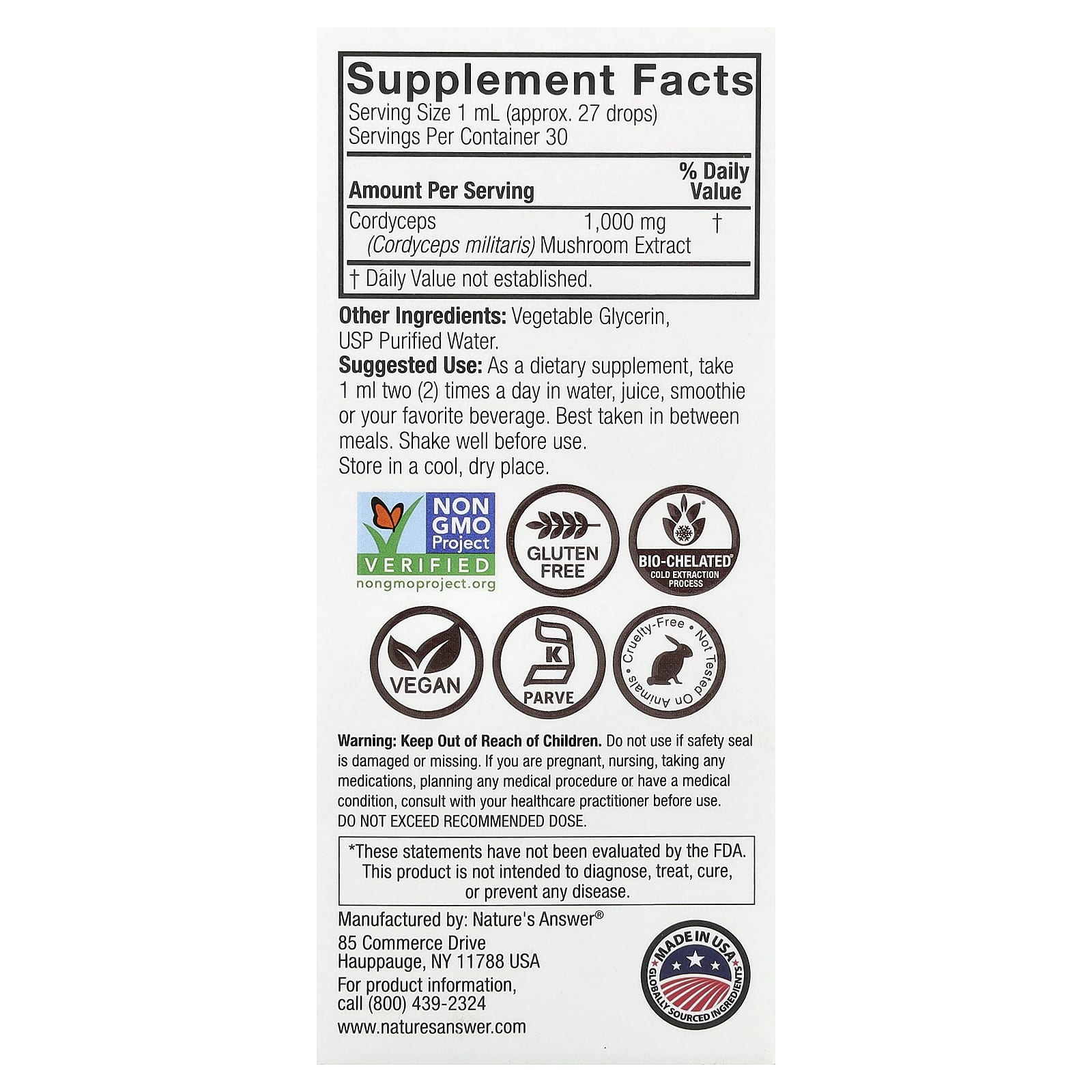 Nature's Answer Cordyceps, Mushroom Extract, Alcohol Free – 30 ml — photo 2 sur 2